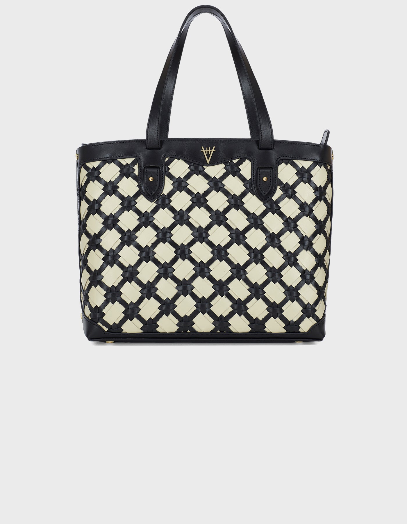 Woven Detail Leather Tote Bag