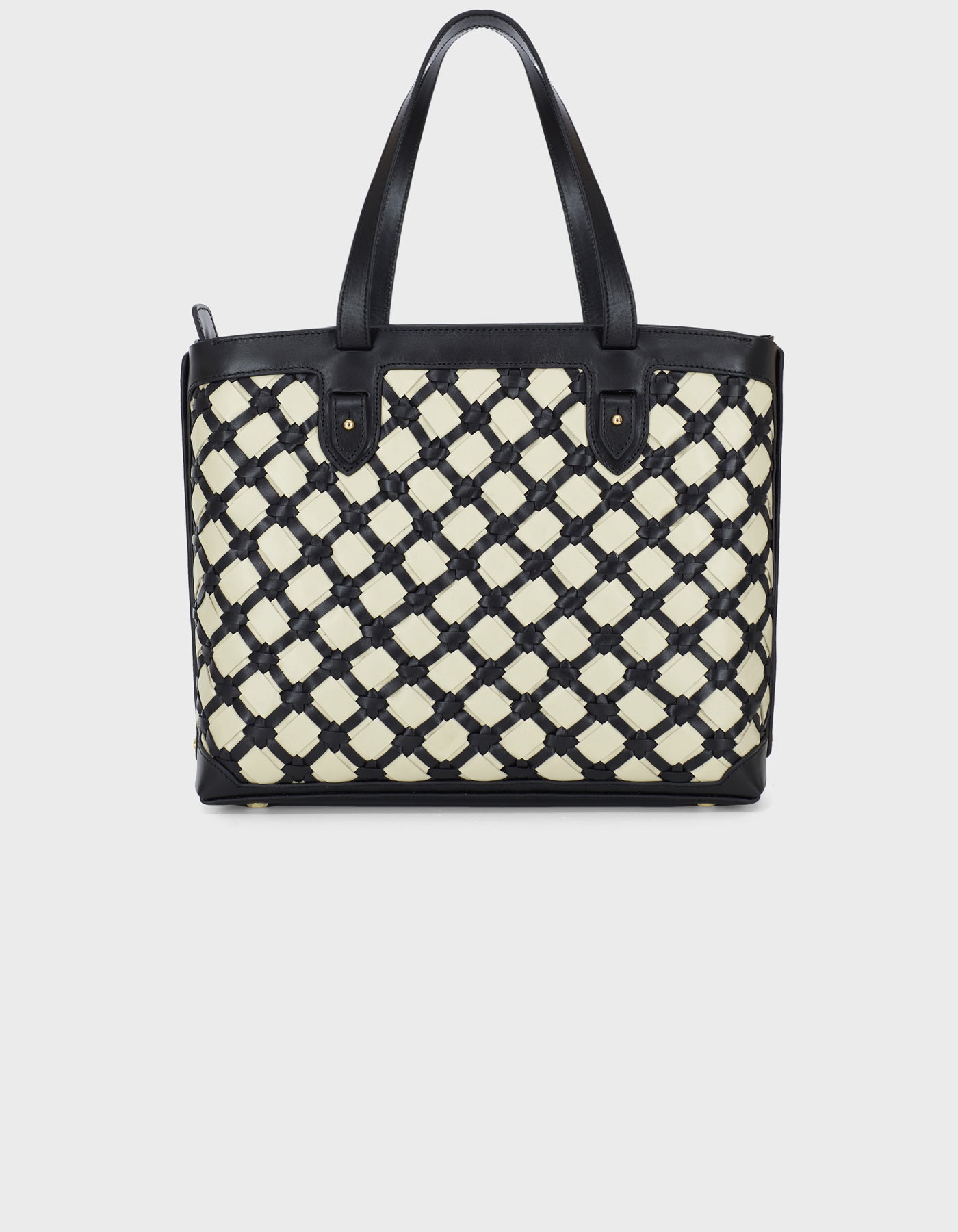 Woven Detail Leather Tote Bag