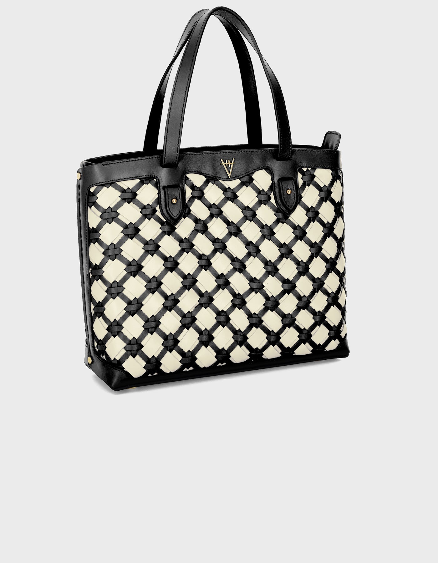 Woven Detail Leather Tote Bag