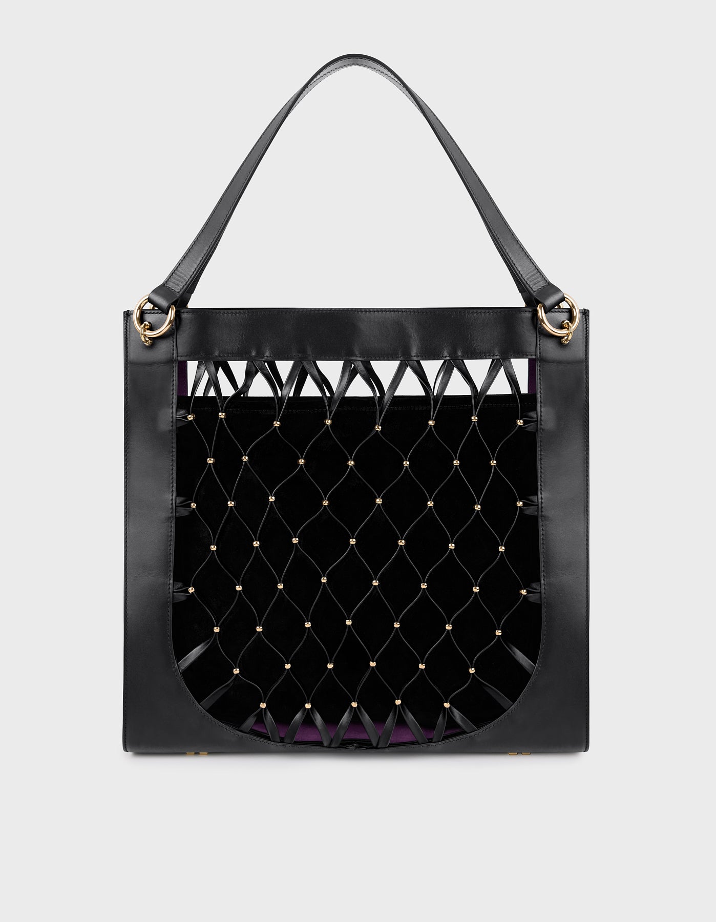 Leather Mesh Tote Bag with Golden Beaded Detail