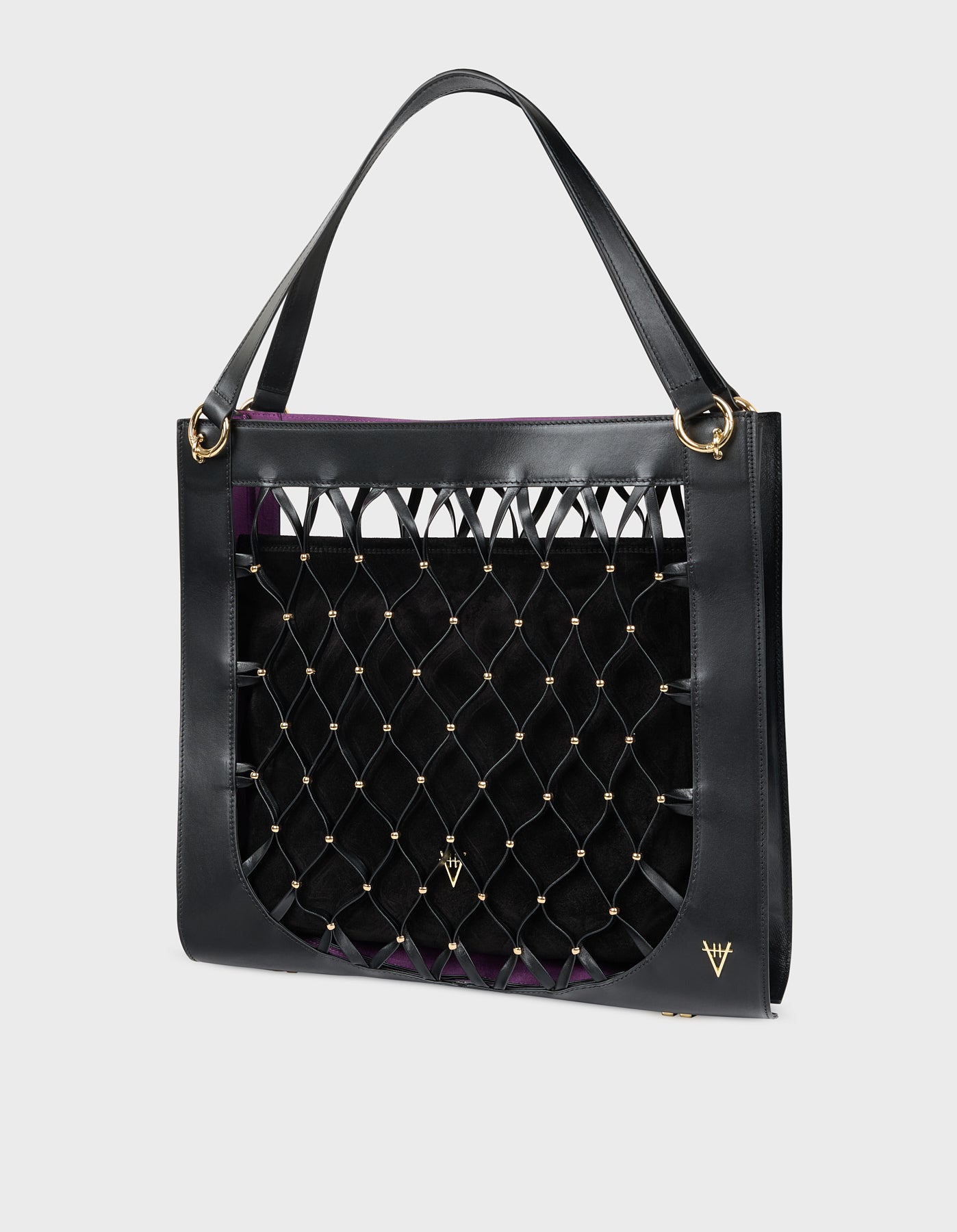 Leather Mesh Tote Bag with Golden Beaded Detail