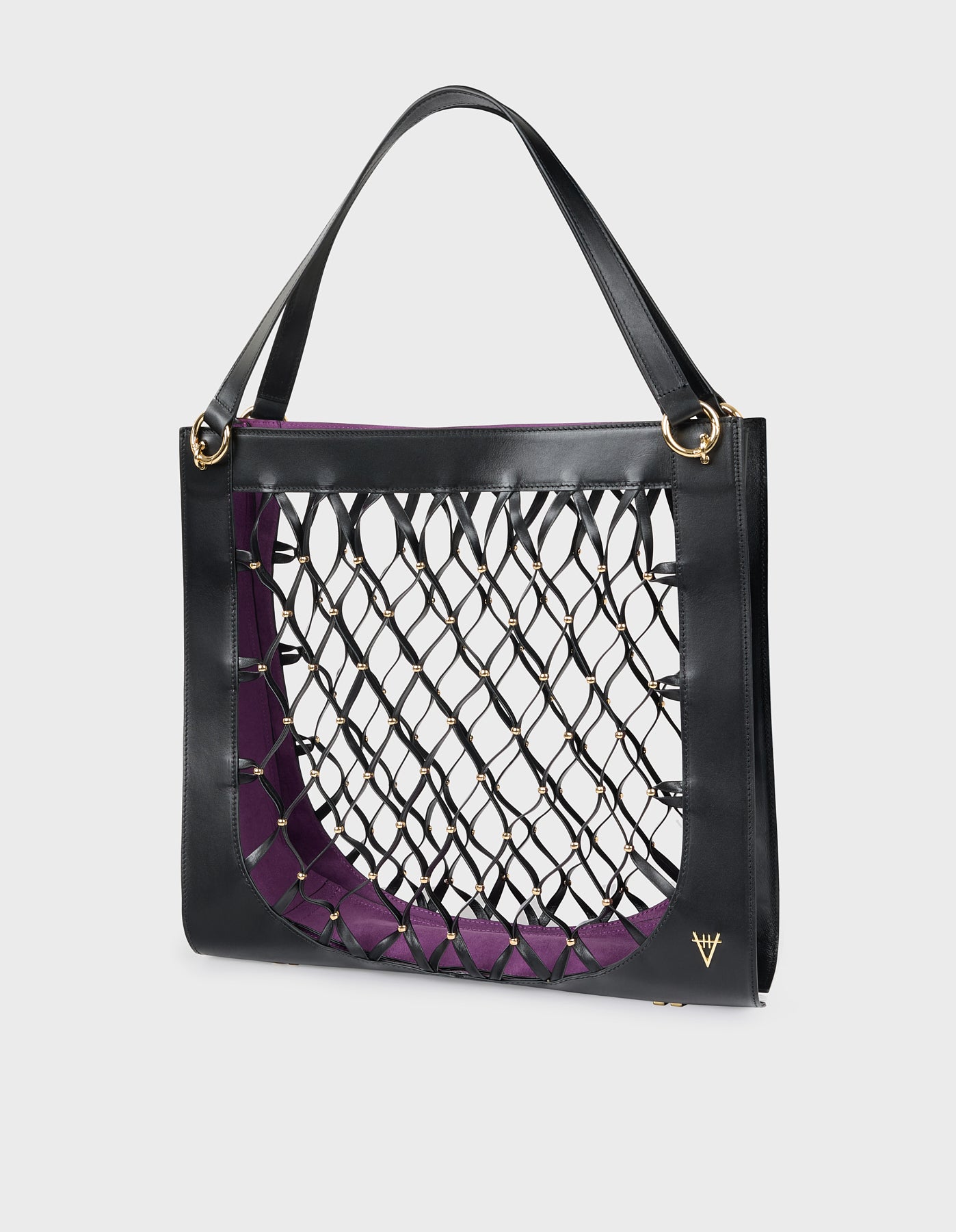 Leather Mesh Tote Bag with Golden Beaded Detail