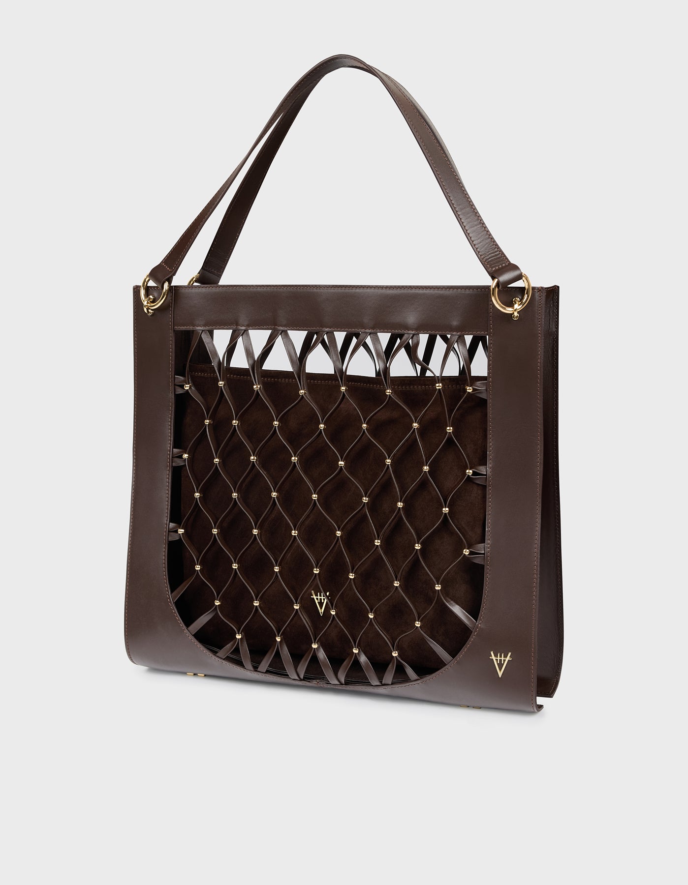 Leather Mesh Tote Bag with Golden Beaded Detail