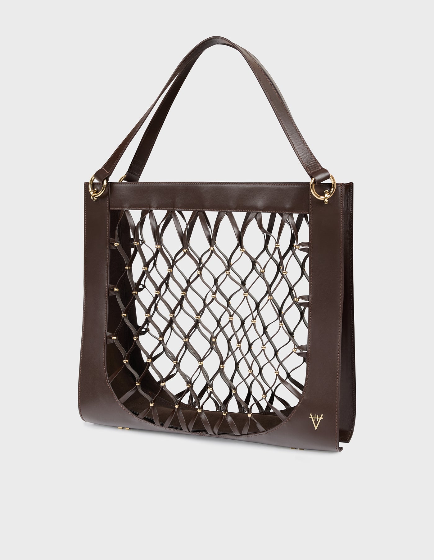 Leather Mesh Tote Bag with Golden Beaded Detail