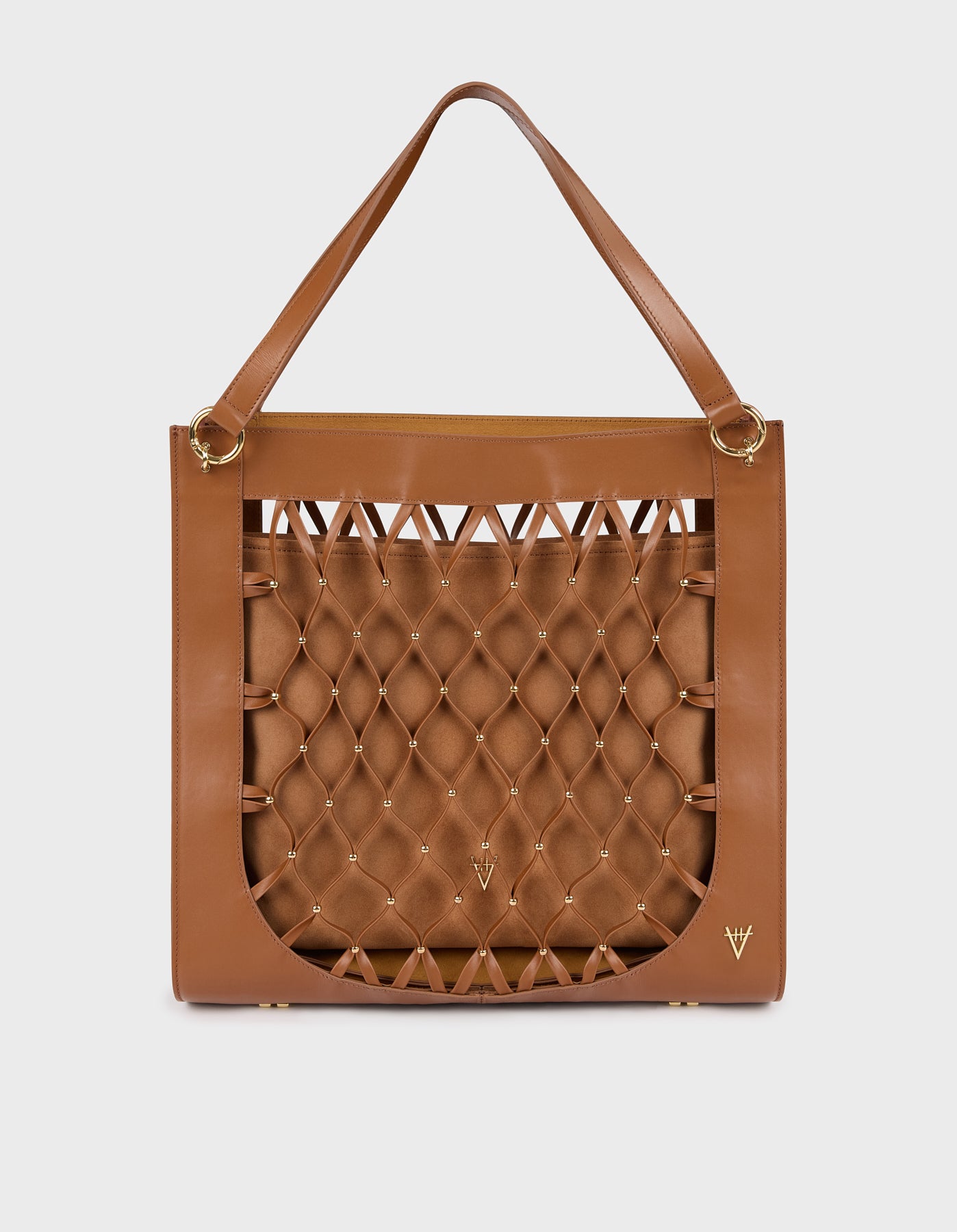 HiVa Atelier | Leather Mesh Tote Bag with Golden Beaded Detail WOOD | Her Tarza Uygun Deri Aksesuarlar