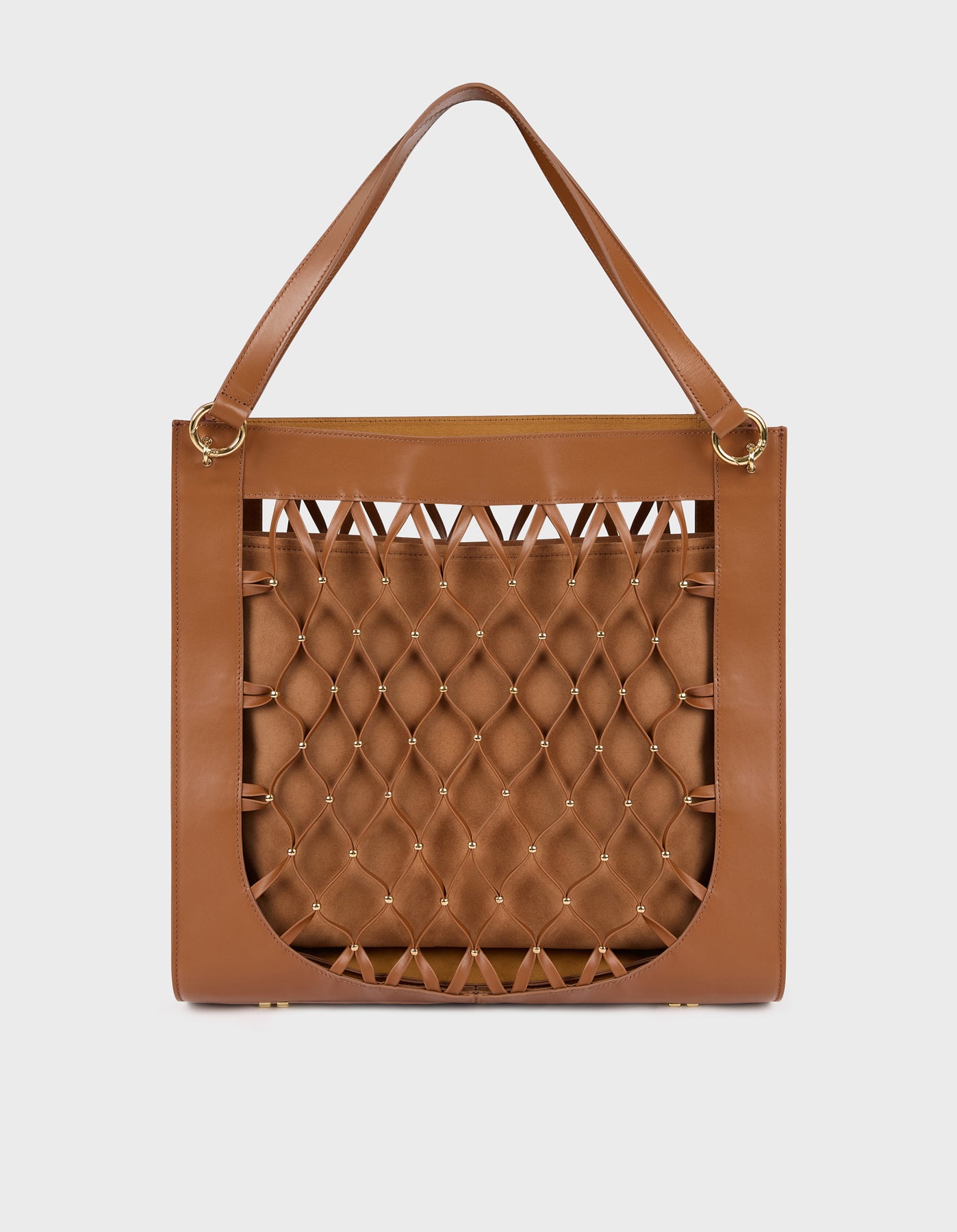 Leather Mesh Tote Bag with Golden Beaded Detail