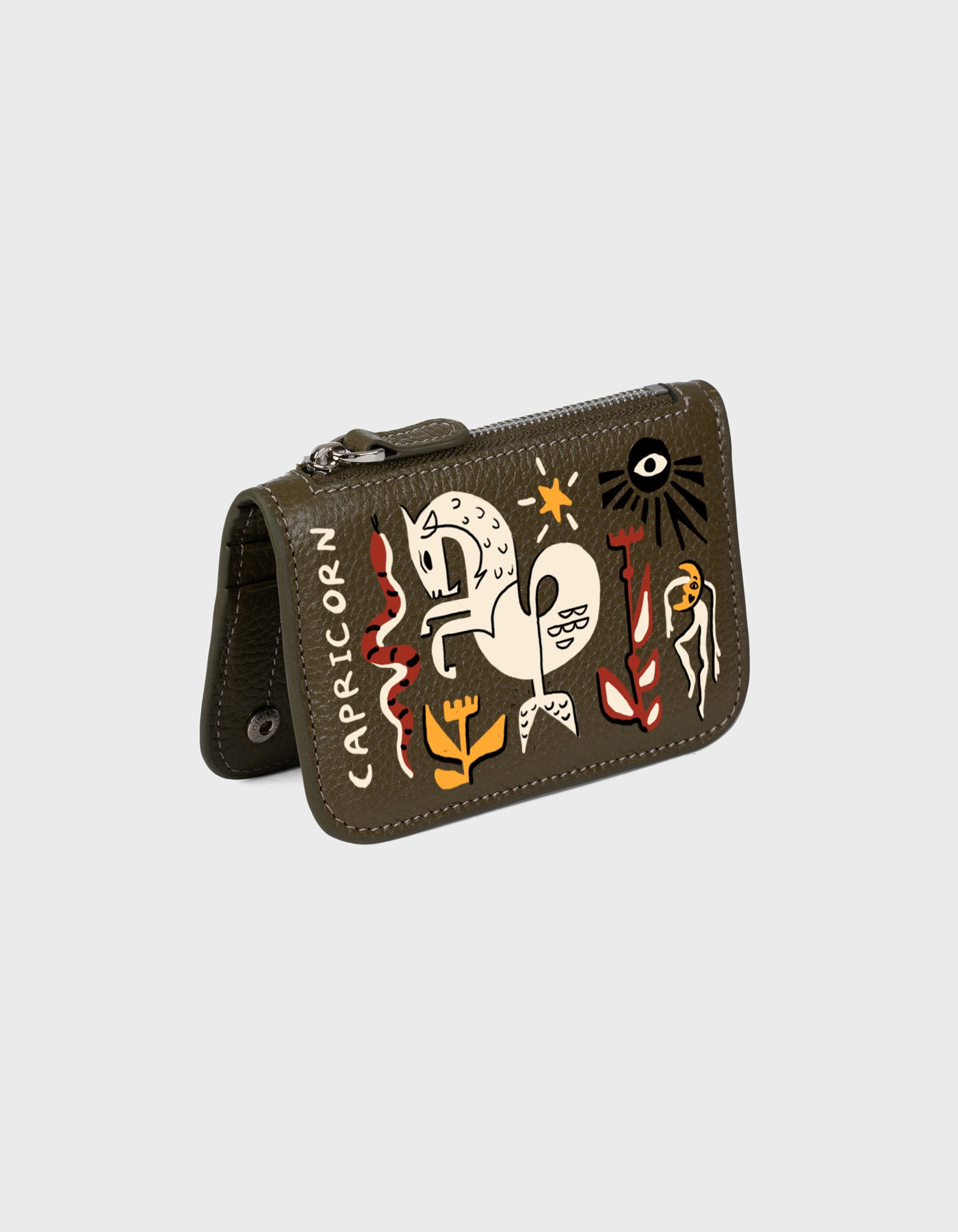 Hiva Atelier | Alae Zodiac Edition - Hand-Painted Khaki Capricorn | Her Tarza Uygun Deri Aksesuarlar