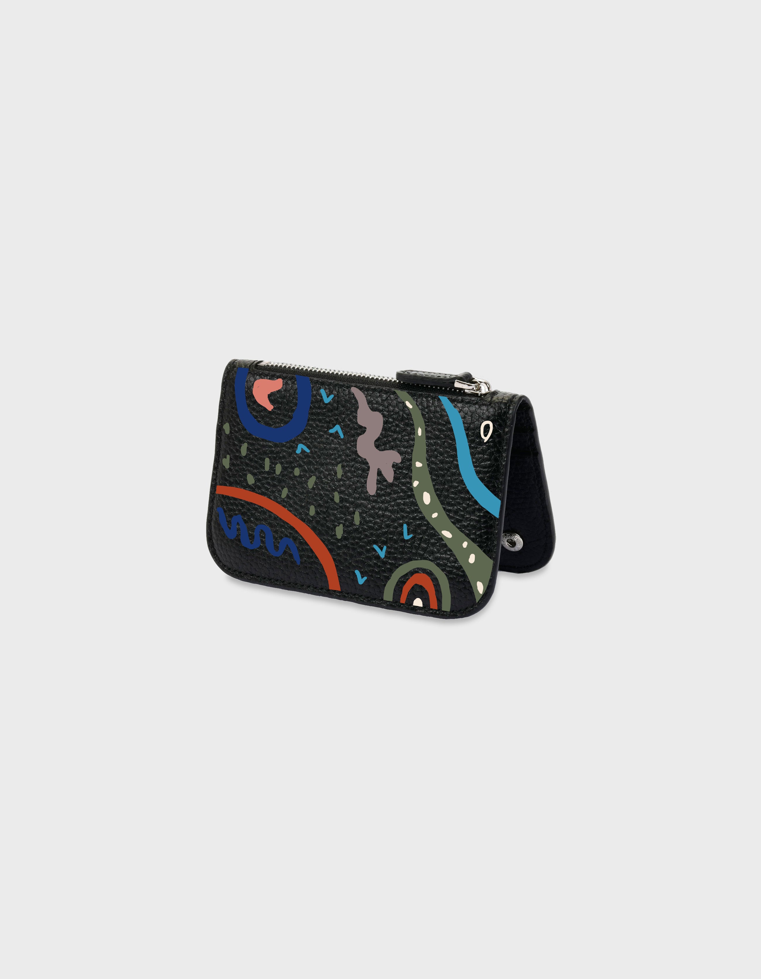 Hiva Atelier | Alae Coin Purse & Card Holder - Hand-Painted Black Dream Echoes | Her Tarza Uygun Deri Aksesuarlar
