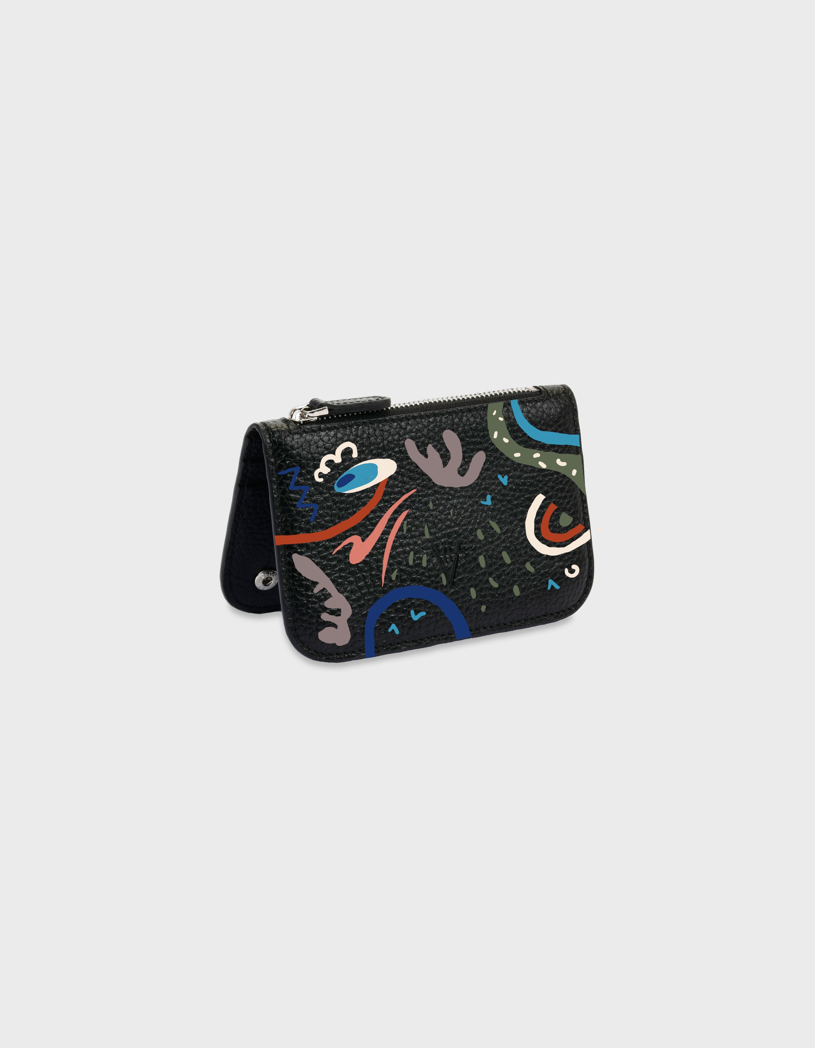Hiva Atelier | Alae Coin Purse & Card Holder - Hand-Painted Black Dream Echoes | Her Tarza Uygun Deri Aksesuarlar