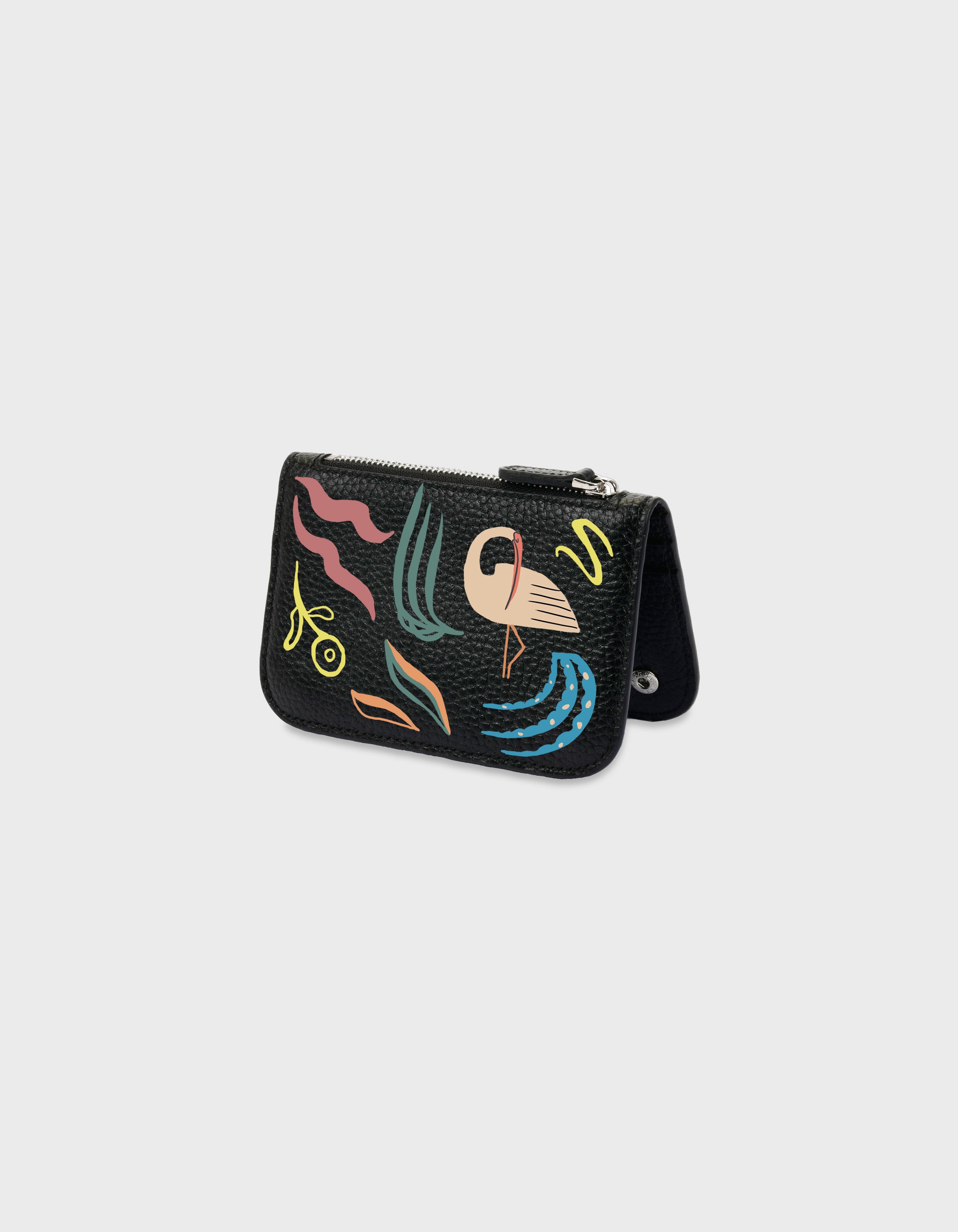 Hiva Atelier | Alae Coin Purse & Card Holder - Hand-Painted Black Holiday Birds | Her Tarza Uygun Deri Aksesuarlar