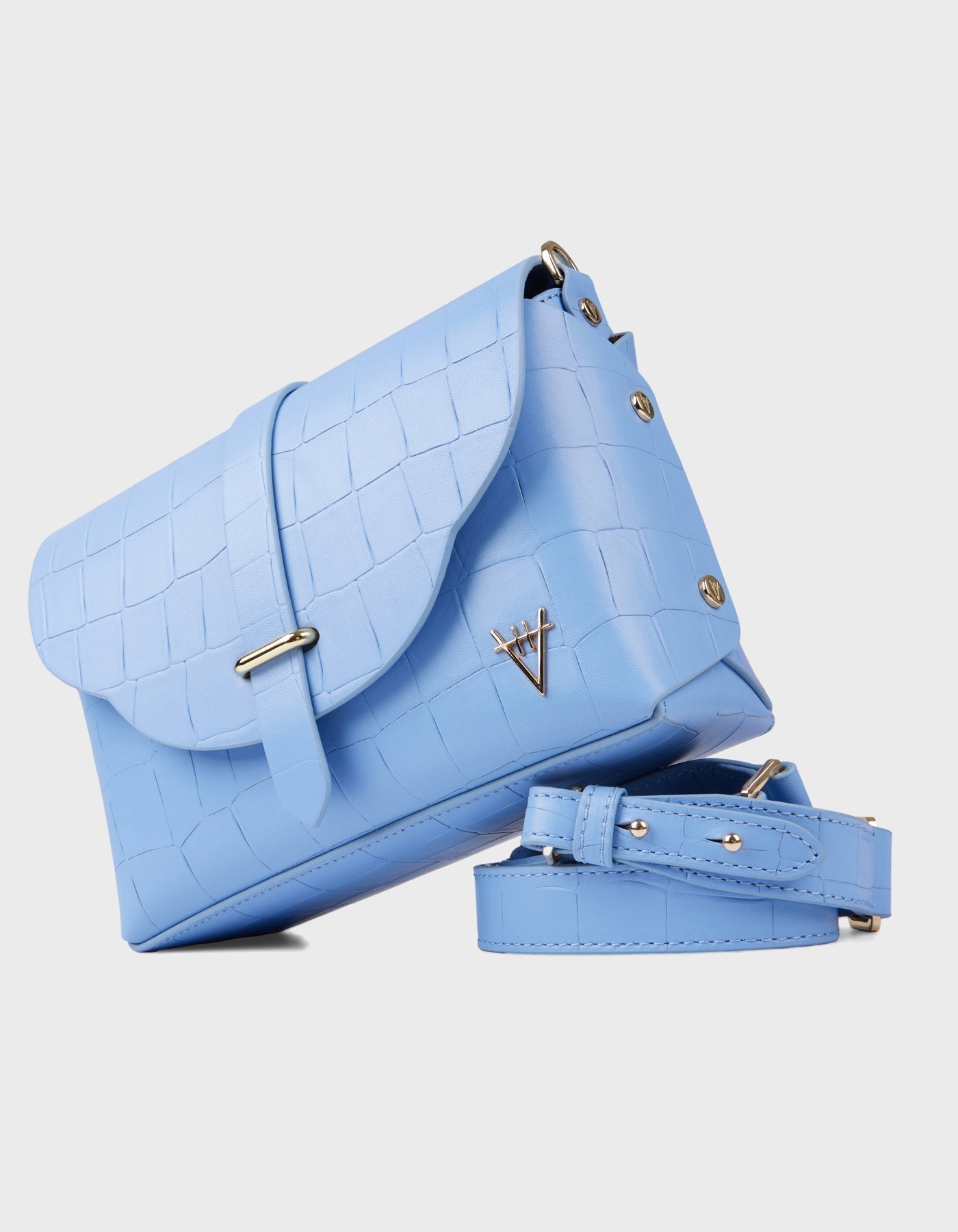 Hiva Atelier - Harmonia Shoulder Bag Croco Effect Tranquil Blue