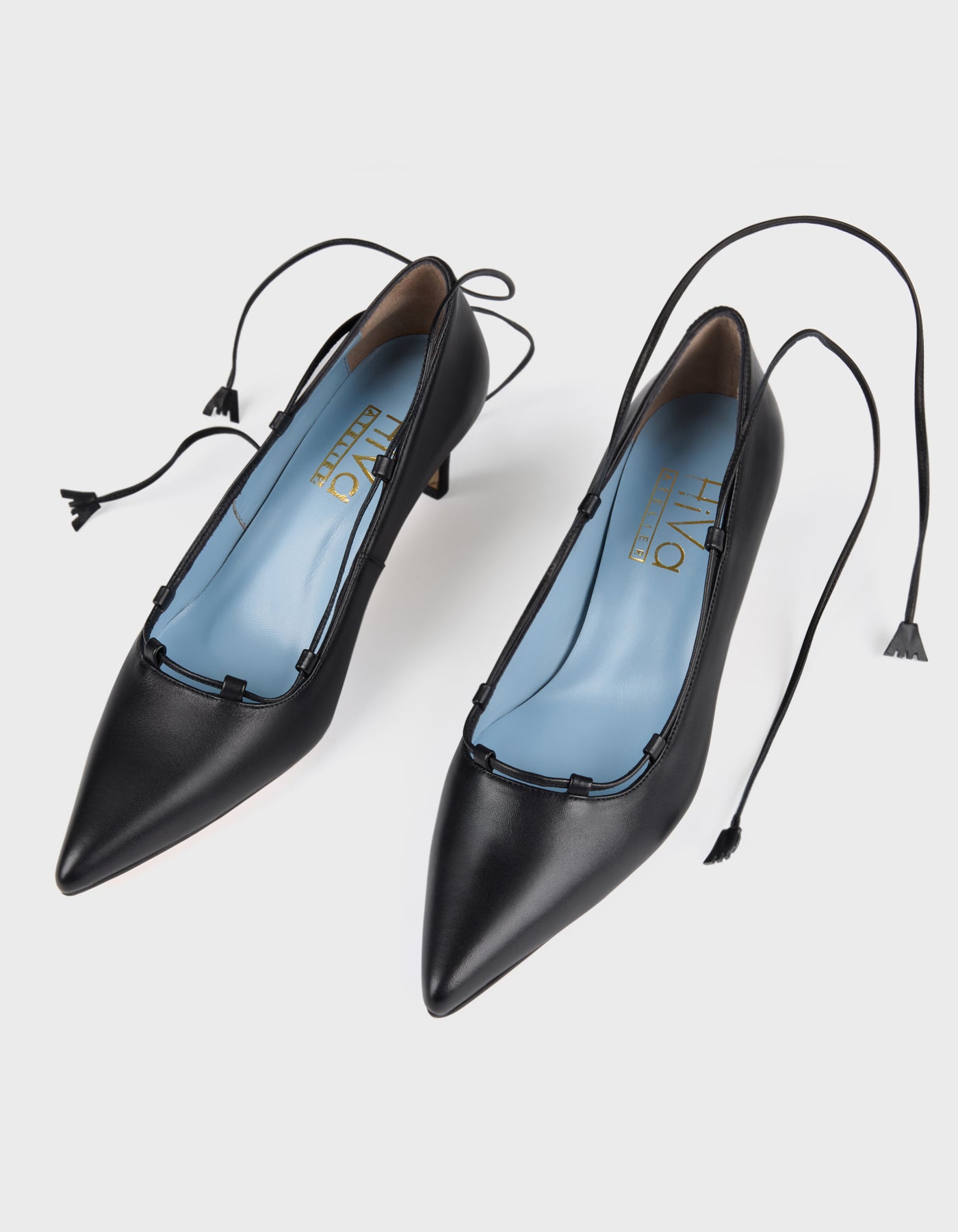 Hiva Atelier | Lace Up Pointed Toe Heels Black | Her Tarza Uygun Deri Aksesuarlar