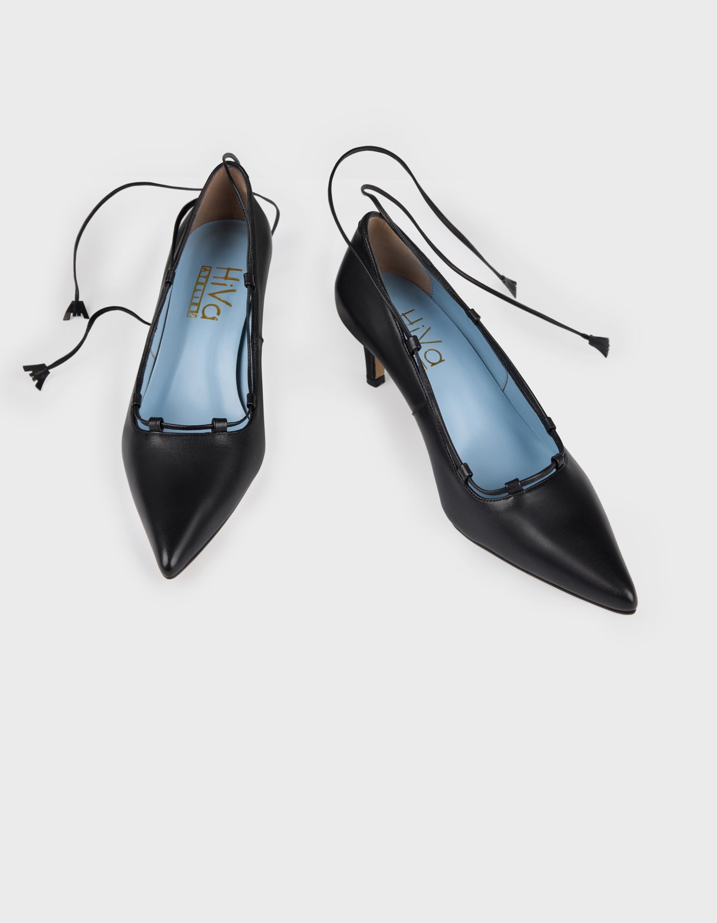 Hiva Atelier | Lace Up Pointed Toe Heels Black | Her Tarza Uygun Deri Aksesuarlar