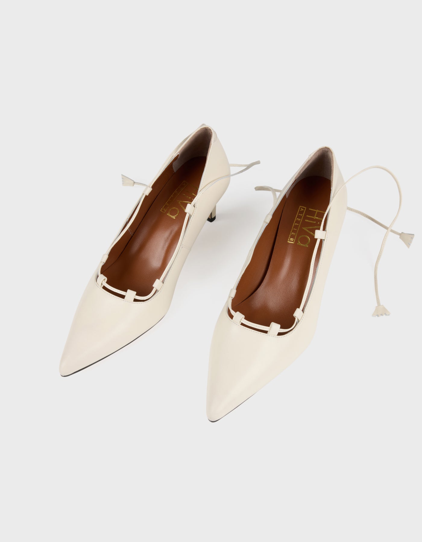 Hiva Atelier | Lace Up Pointed Toe Heels Bone | Her Tarza Uygun Deri Aksesuarlar