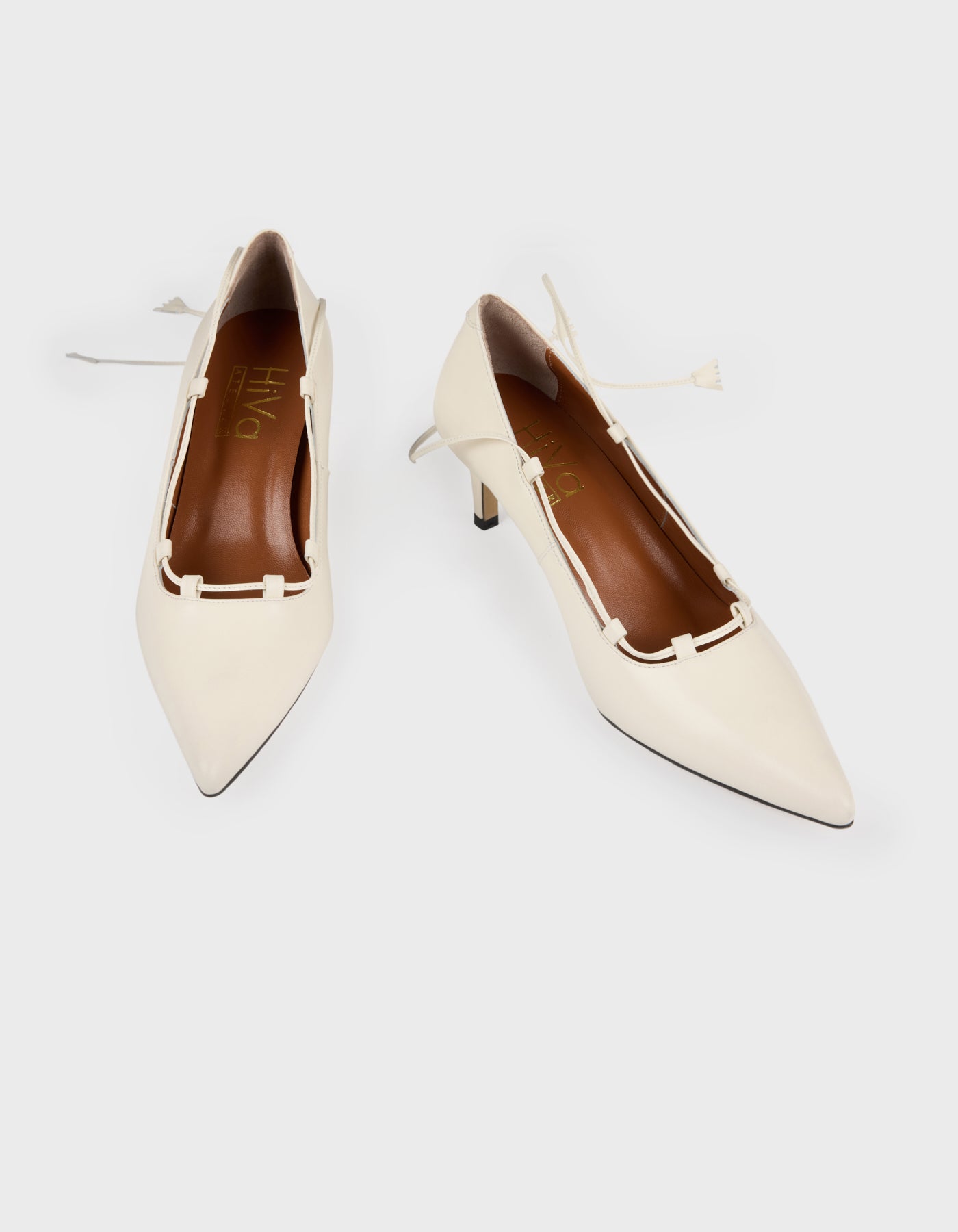 Hiva Atelier | Lace Up Pointed Toe Heels Bone | Her Tarza Uygun Deri Aksesuarlar