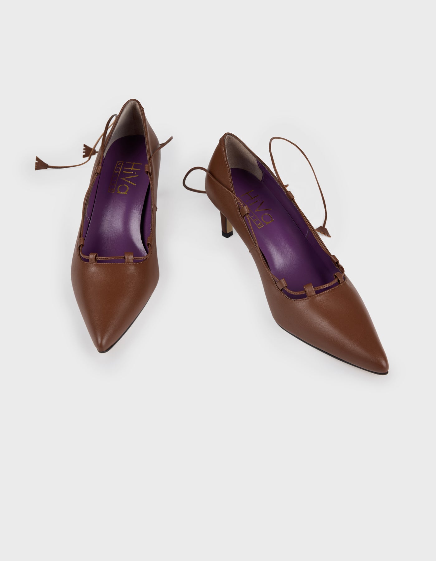 Hiva Atelier | Lace Up Pointed Toe Heels Nutshell | Her Tarza Uygun Deri Aksesuarlar