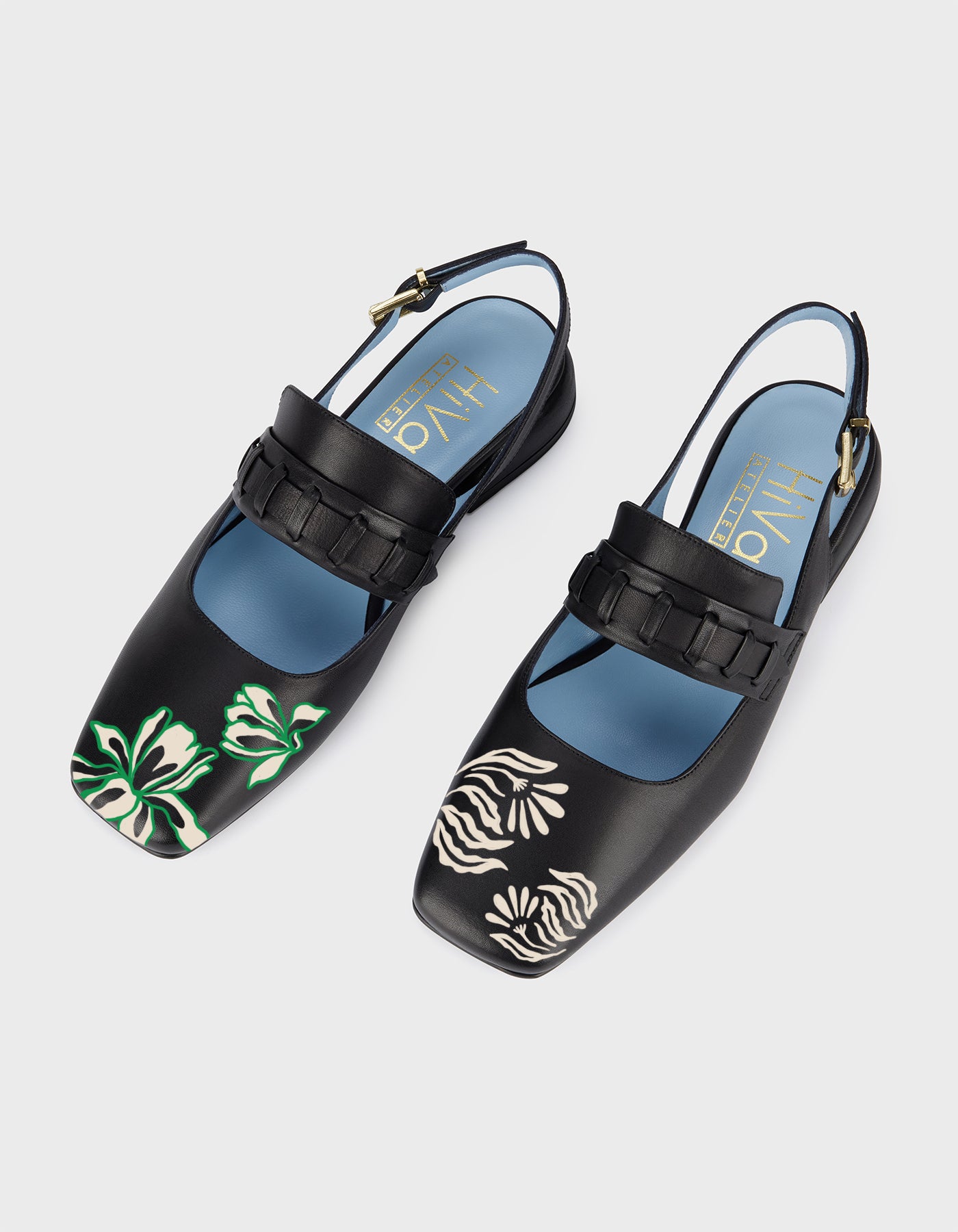 Hiva Atelier | Mary Jane Flat - Hand-Painted Black Enchanted Petals | Her Tarza Uygun Deri Aksesuarlar