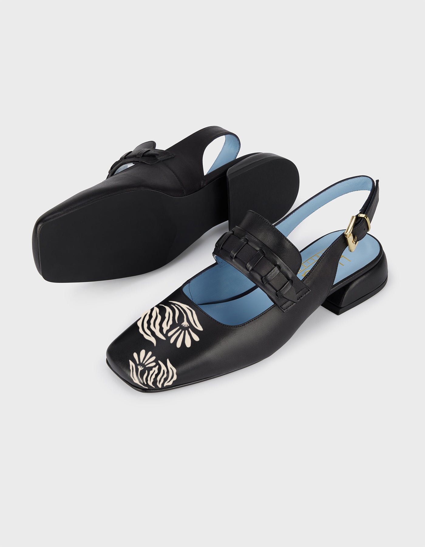 Hiva Atelier | Mary Jane Flat - Hand-Painted Black Enchanted Petals | Her Tarza Uygun Deri Aksesuarlar