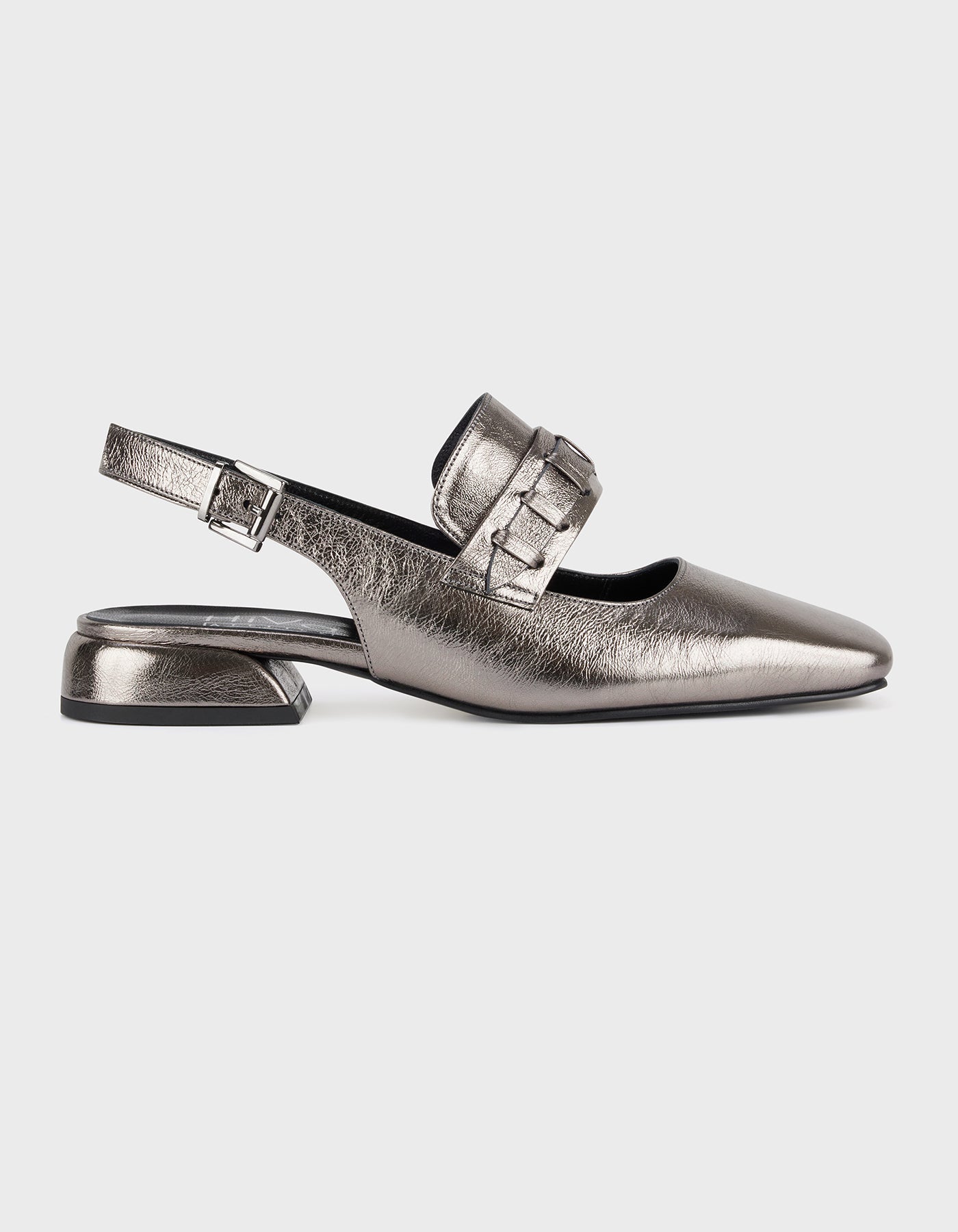 Hiva Atelier | Mary Jane Flat Metallic Anthracite | Her Tarza Uygun Deri Aksesuarlar