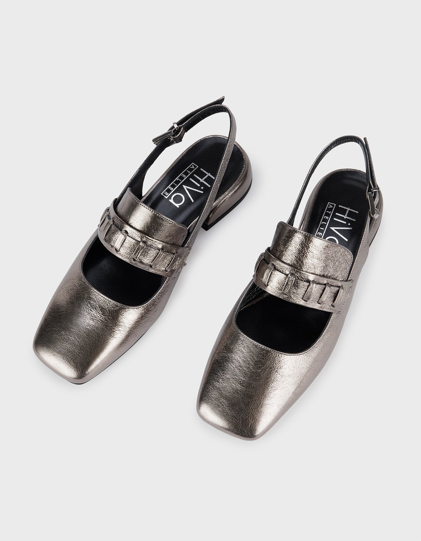 Hiva Atelier | Mary Jane Flat Metallic Anthracite | Her Tarza Uygun Deri Aksesuarlar