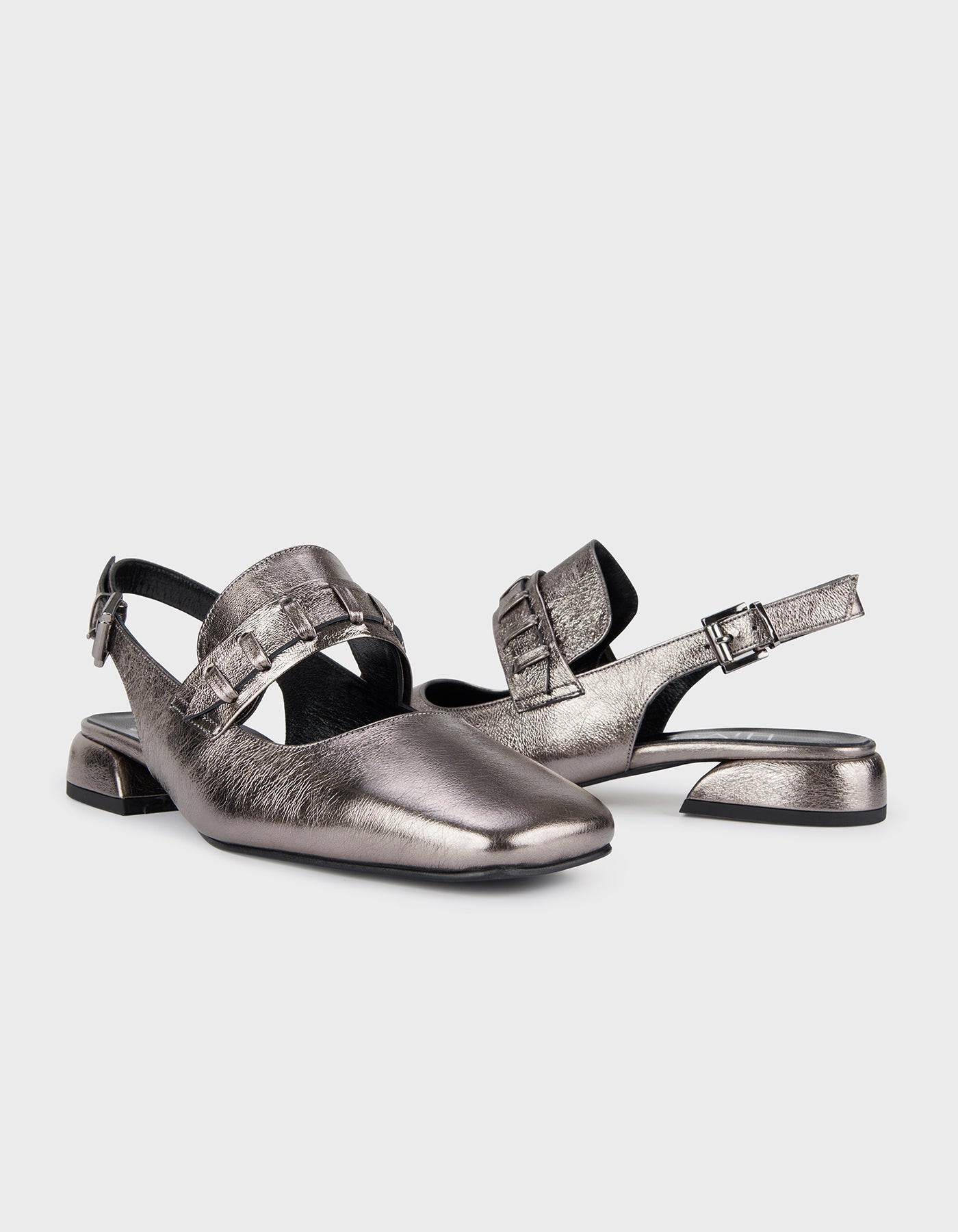 Hiva Atelier | Mary Jane Flat Metallic Anthracite | Her Tarza Uygun Deri Aksesuarlar