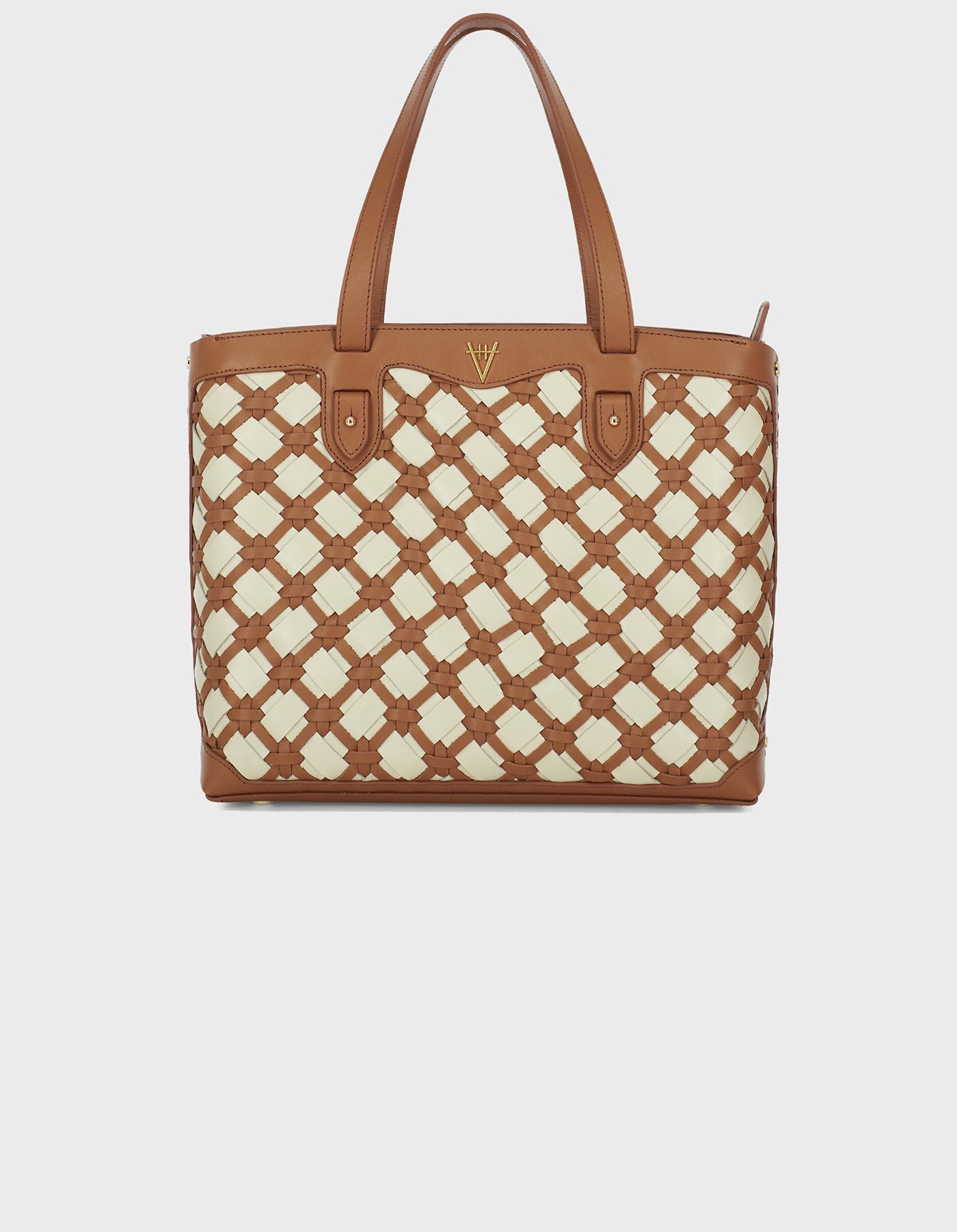 Woven Detail Leather Tote Bag