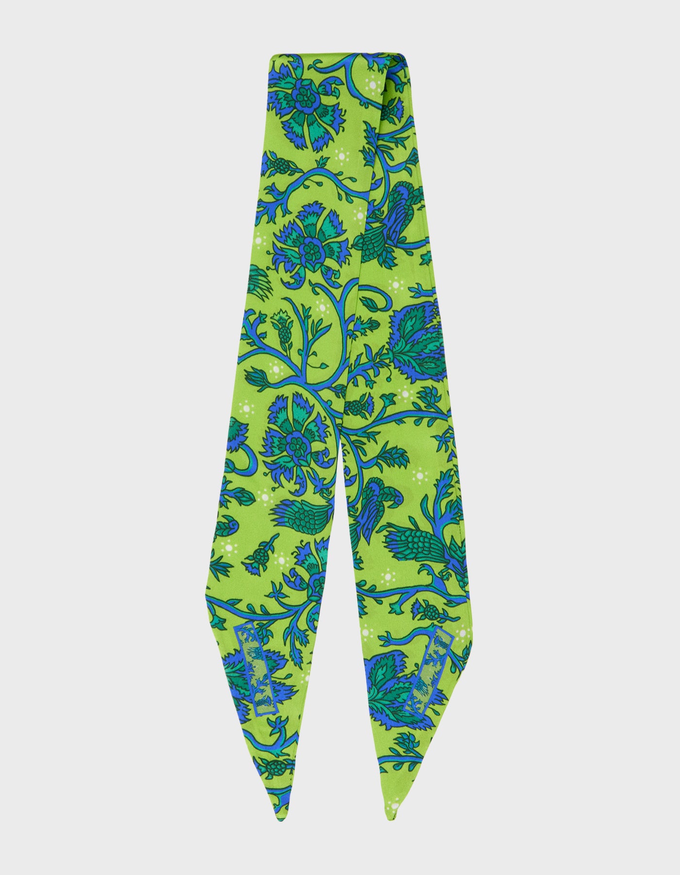 HiVa Atelier | Silk Scarf 5 X 90 CM Refurnished Vintage Flower - Algae Green & Sodalite Blue | Her Tarza Uygun Deri Aksesuarlar