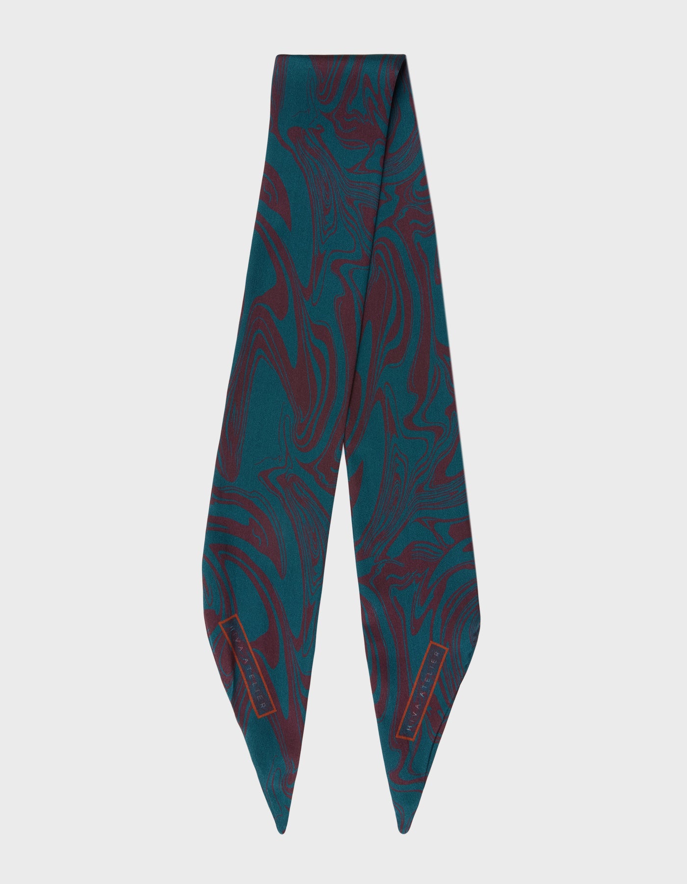 HiVa Atelier | Silk Scarf 5 X 90 CM Blocking Wave - Verdigris & Wine | Her Tarza Uygun Deri Aksesuarlar