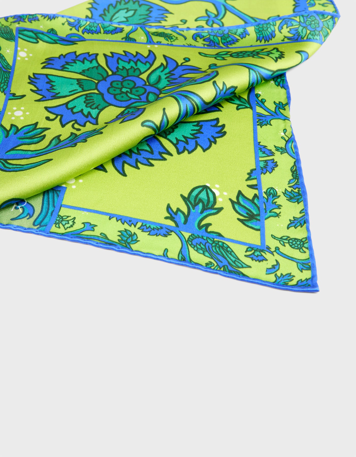 HiVa Atelier | Silk Scarf 50 X 50 CM Refurnished Vintage Flower - Algae Green & Sodalite Blue | Her Tarza Uygun Deri Aksesuarlar