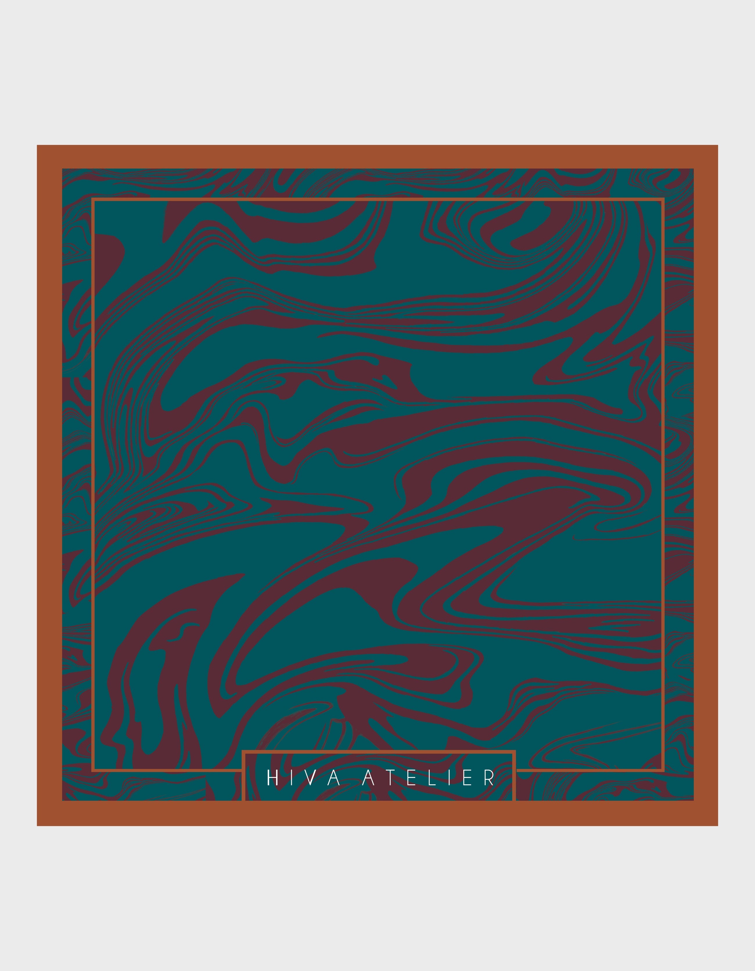 HiVa Atelier | Silk Scarf 50 X 50 CM Blocking Wave - Verdigris & Wine | Her Tarza Uygun Deri Aksesuarlar