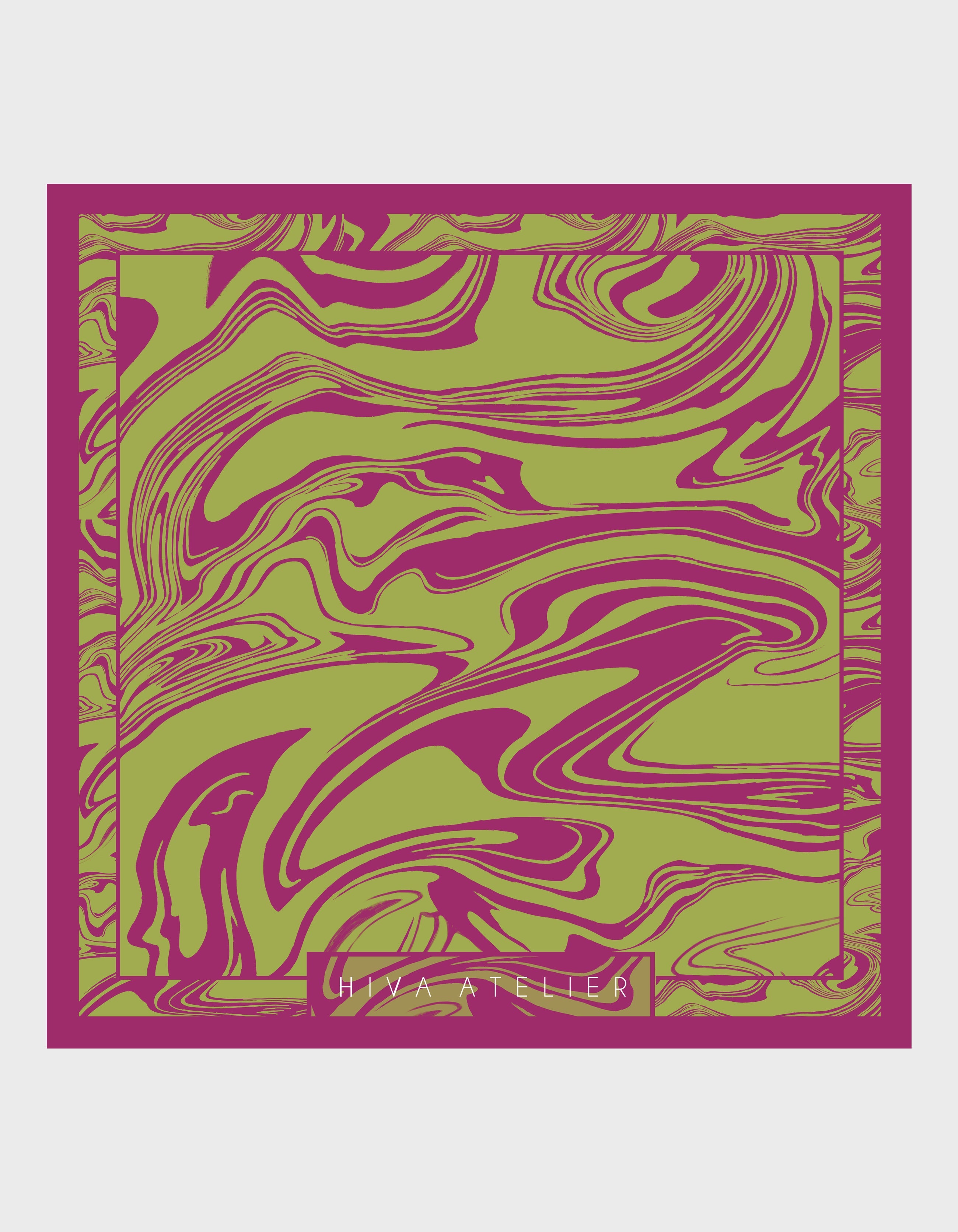 HiVa Atelier | Silk Scarf 50 X 50 CM Blocking Wave - Algae Green & Orchid Flower | Her Tarza Uygun Deri Aksesuarlar