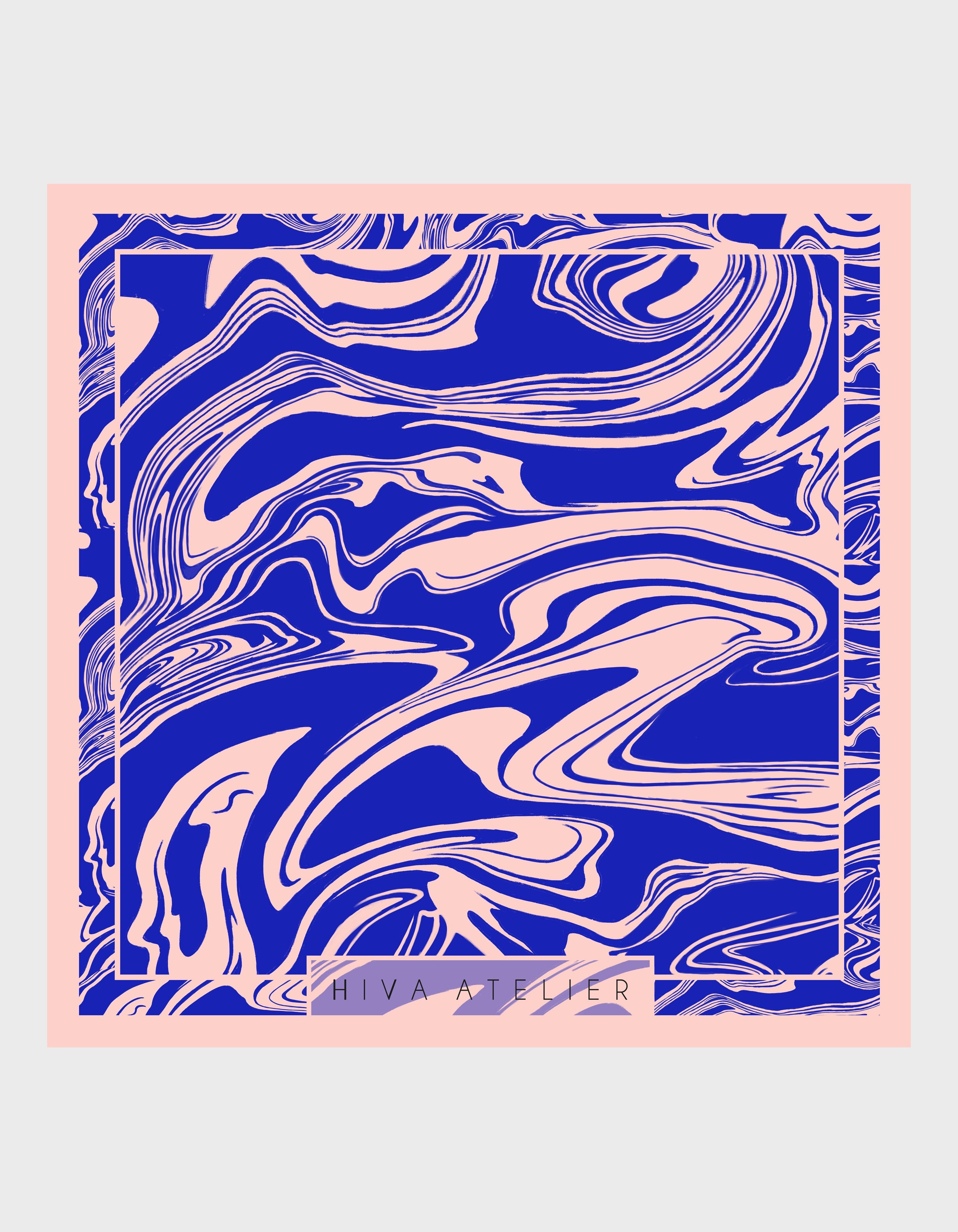 HiVa Atelier | Silk Scarf 50 X 50 CM Blocking Wave - Sodalite Blue & Mink | Her Tarza Uygun Deri Aksesuarlar
