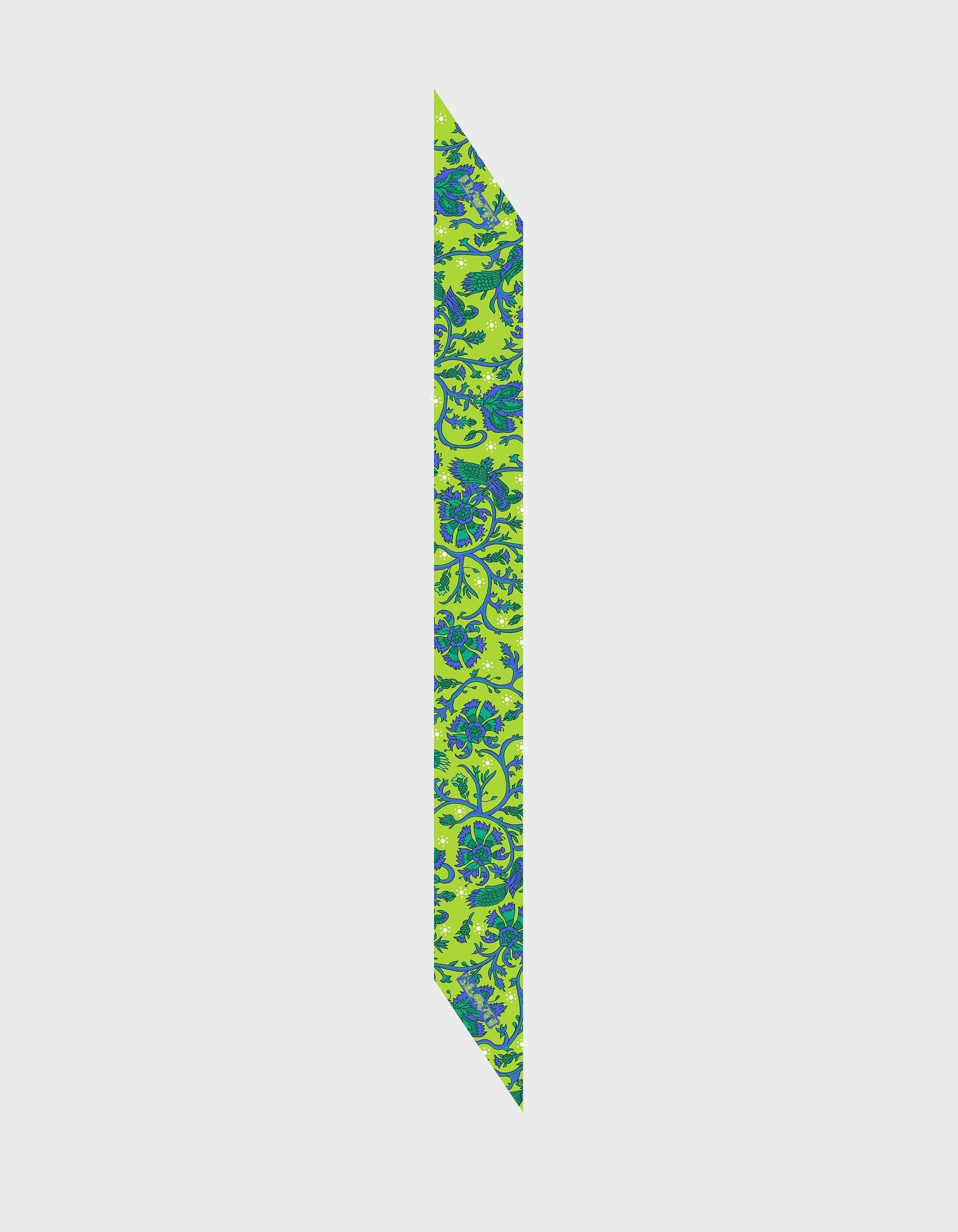 HiVa Atelier | Silk Scarf 5 X 90 CM Refurnished Vintage Flower - Algae Green & Sodalite Blue | Her Tarza Uygun Deri Aksesuarlar