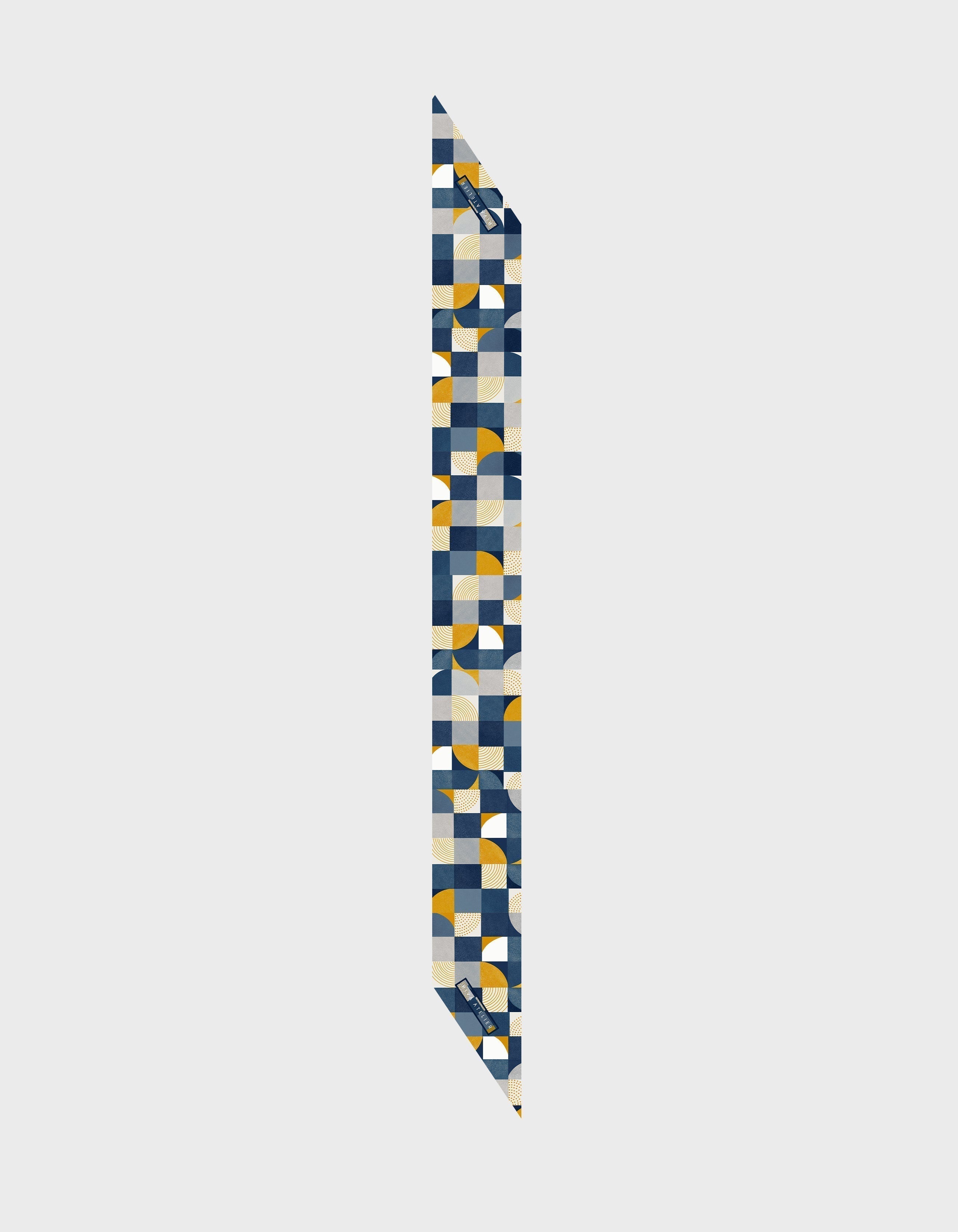 HiVa Atelier | Silk Scarf 5 X 90 CM Geometric Trickery - Navy & Mustard | Her Tarza Uygun Deri Aksesuarlar