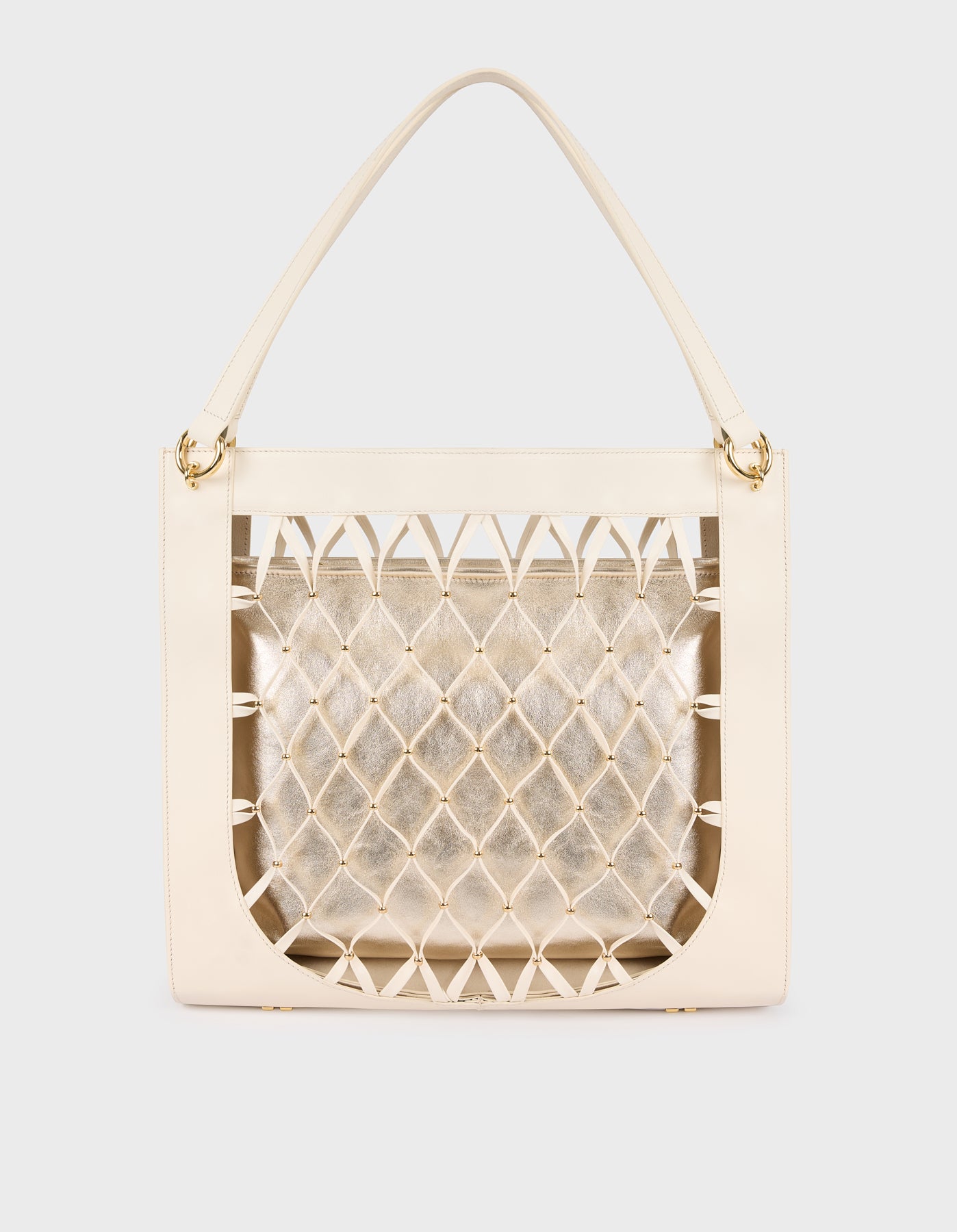 Leather Mesh Tote Bag with Golden Beaded Detail