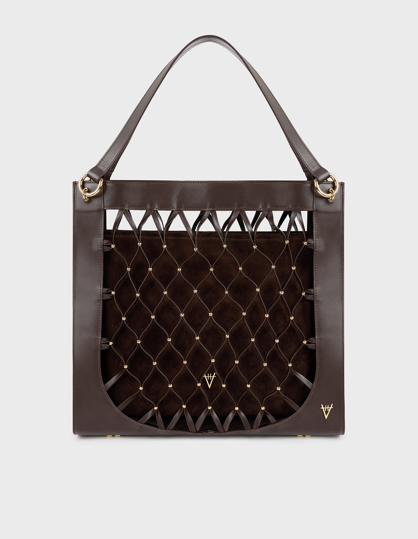 Leather Mesh Tote Bag with Golden Beaded Detail