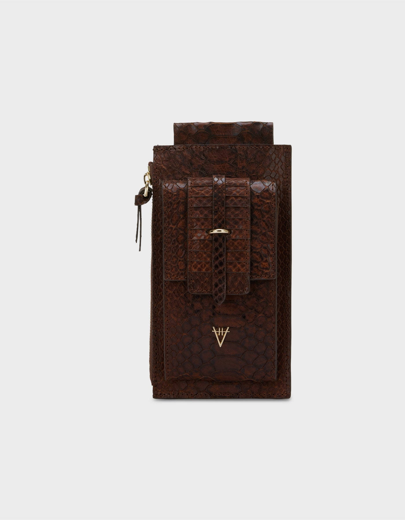 HiVa Atelier | Crossbody Phone Bag Snake Effect Cognac | Her Tarza Uygun Deri Aksesuarlar