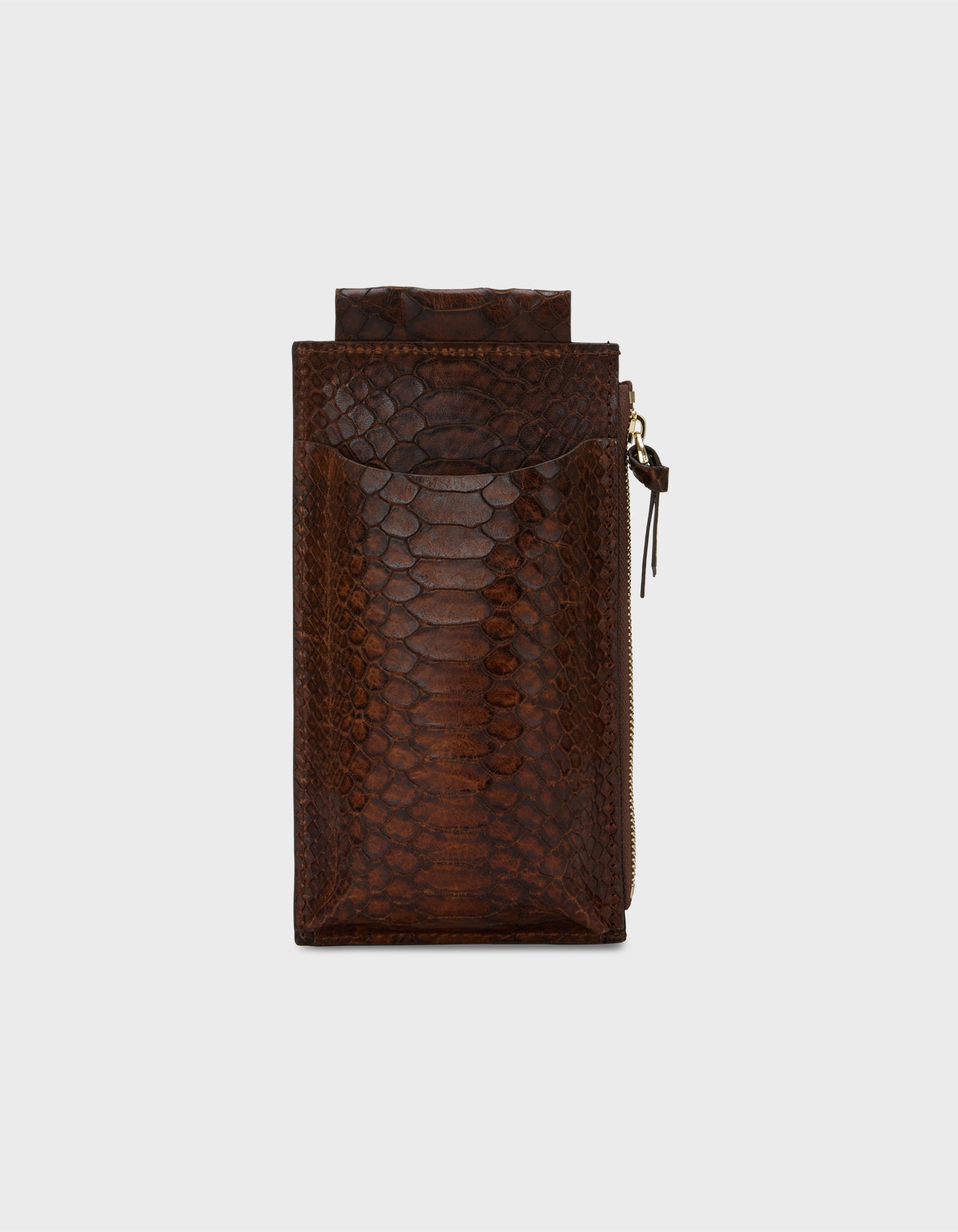 HiVa Atelier | Crossbody Phone Bag Snake Effect Cognac | Her Tarza Uygun Deri Aksesuarlar