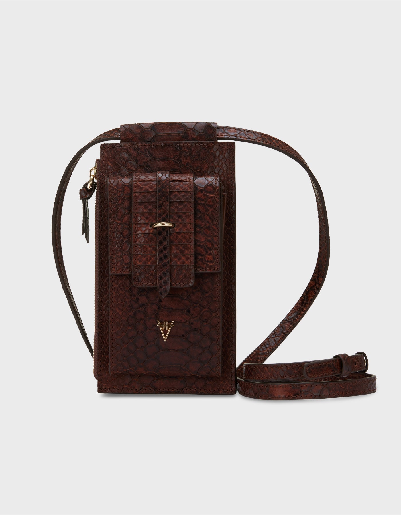 HiVa Atelier | Crossbody Phone Bag Snake Effect Cognac | Her Tarza Uygun Deri Aksesuarlar