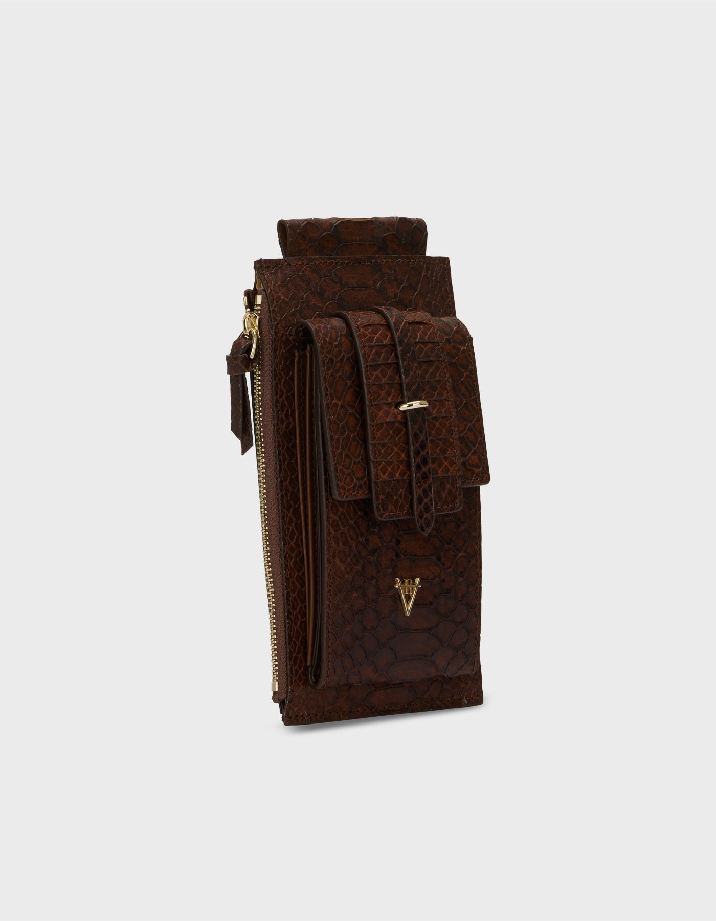 HiVa Atelier | Crossbody Phone Bag Snake Effect Cognac | Her Tarza Uygun Deri Aksesuarlar