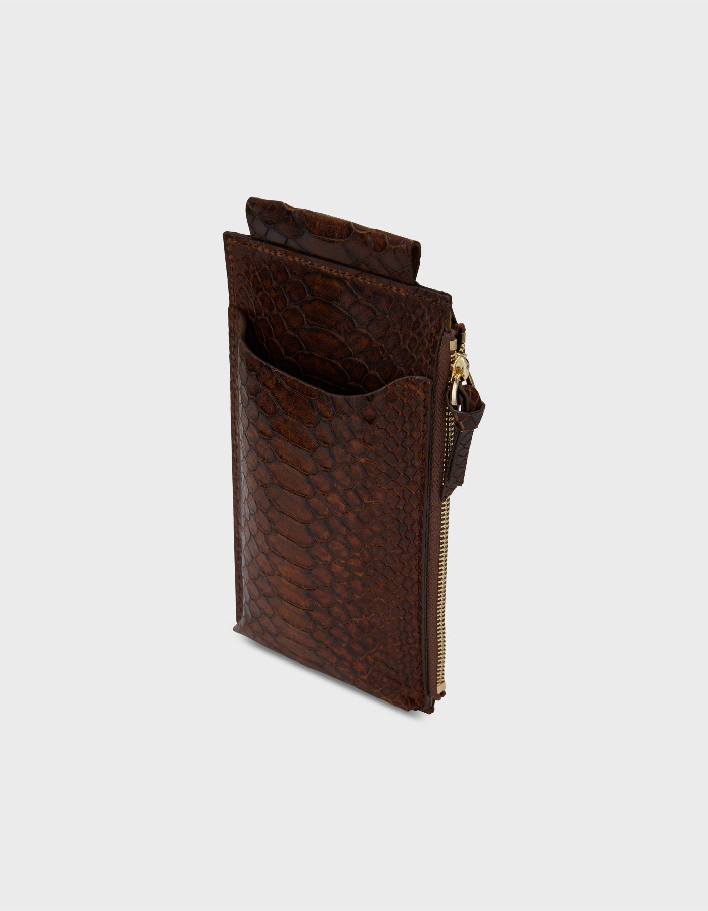 HiVa Atelier | Crossbody Phone Bag Snake Effect Cognac | Her Tarza Uygun Deri Aksesuarlar