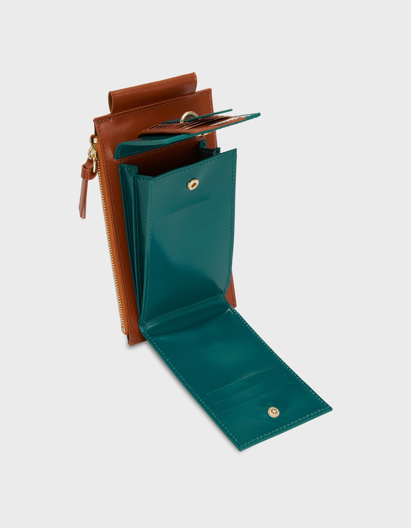 HiVa Atelier | Crossbody Phone Bag Verdigris & Bombay Brown | Her Tarza Uygun Deri Aksesuarlar