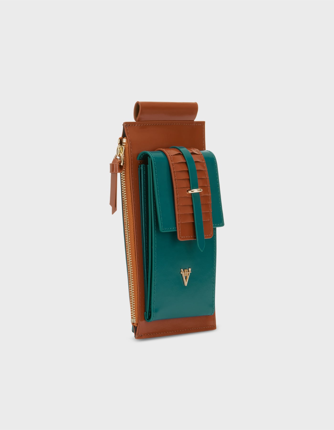 HiVa Atelier | Crossbody Phone Bag Verdigris & Bombay Brown | Her Tarza Uygun Deri Aksesuarlar