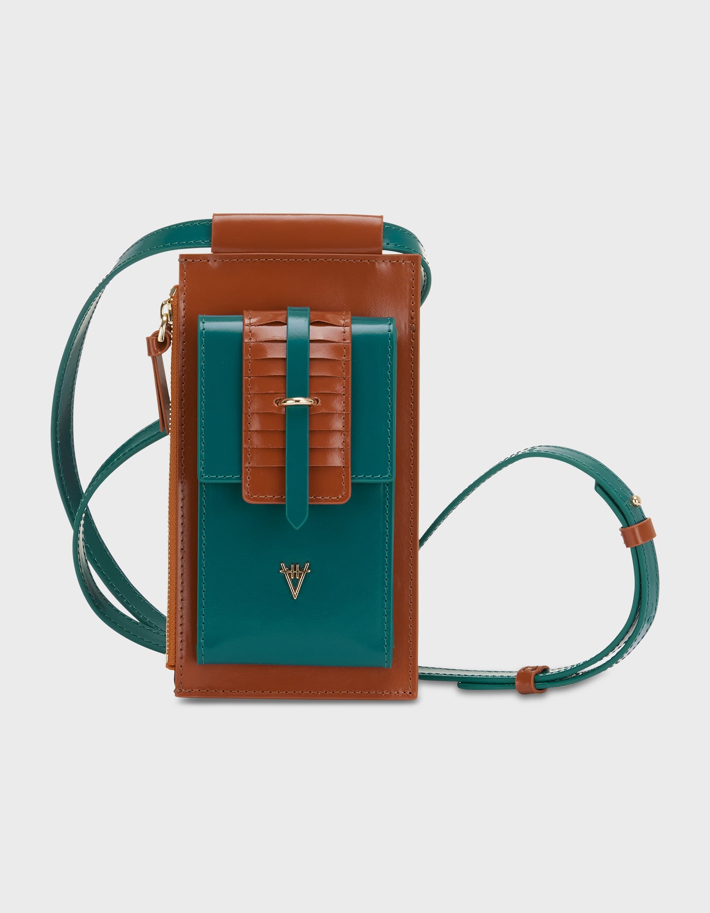 HiVa Atelier | Crossbody Phone Bag Verdigris & Bombay Brown | Her Tarza Uygun Deri Aksesuarlar