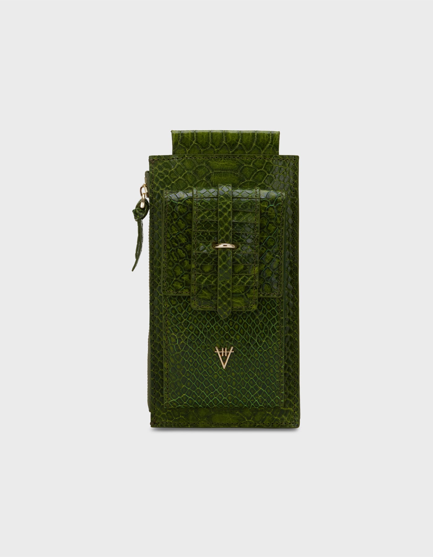 HiVa Atelier | Crossbody Phone Bag Snake Effect Olive | Her Tarza Uygun Deri Aksesuarlar