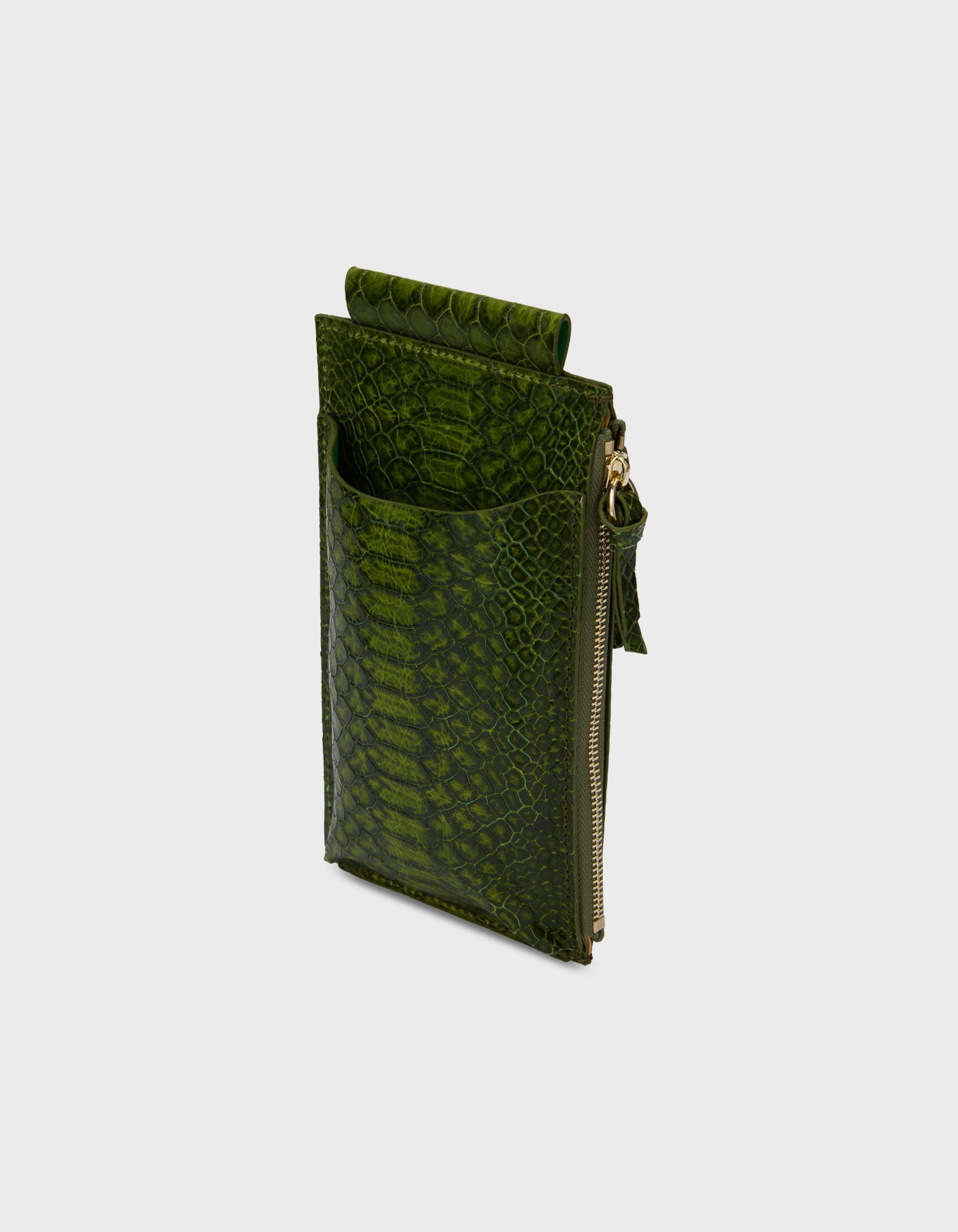 HiVa Atelier | Crossbody Phone Bag Snake Effect Olive | Her Tarza Uygun Deri Aksesuarlar