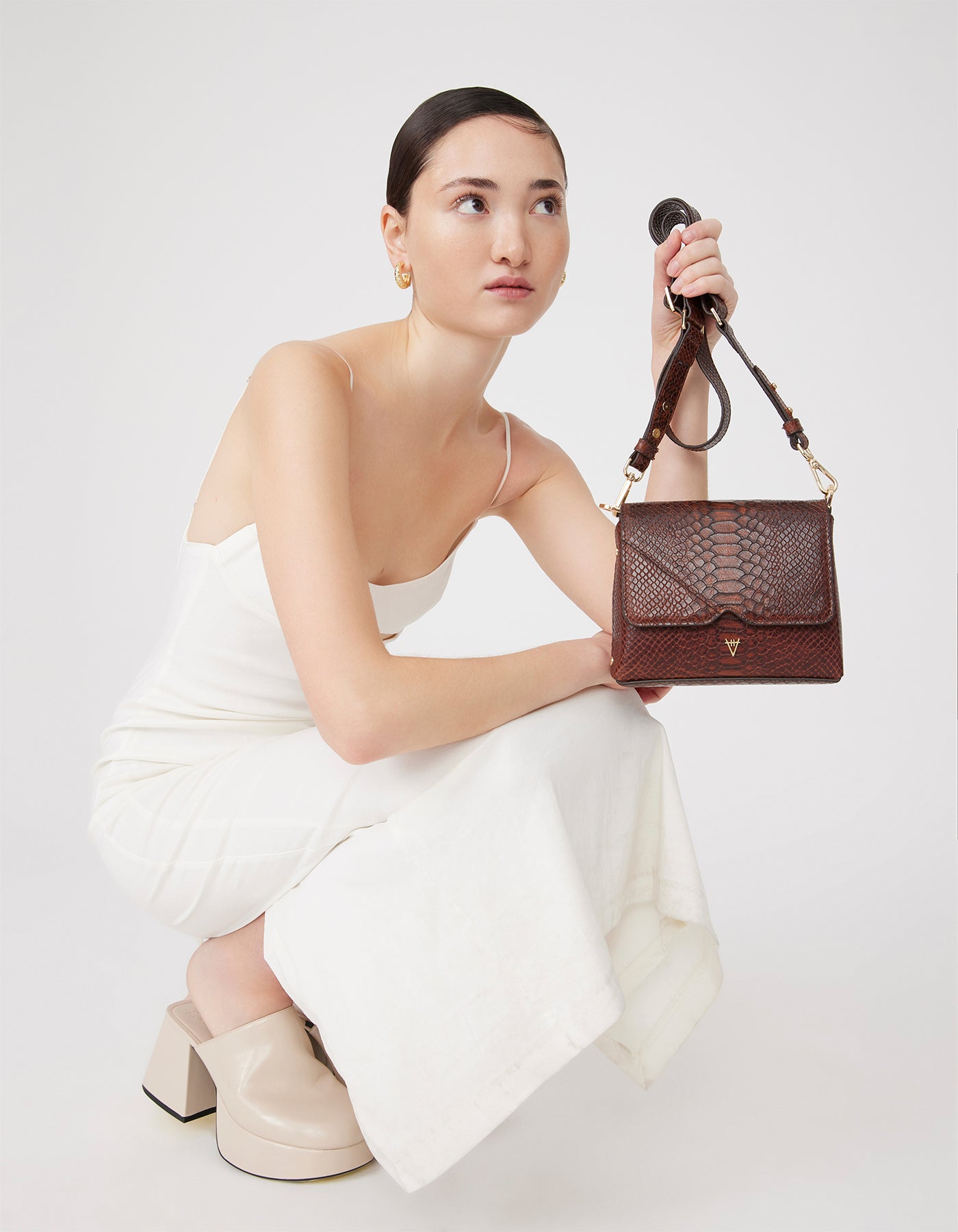 HiVa Atelier | Mini Mare Shoulder Bag Snake Effect Cognac | Her Tarza Uygun Deri Aksesuarlar