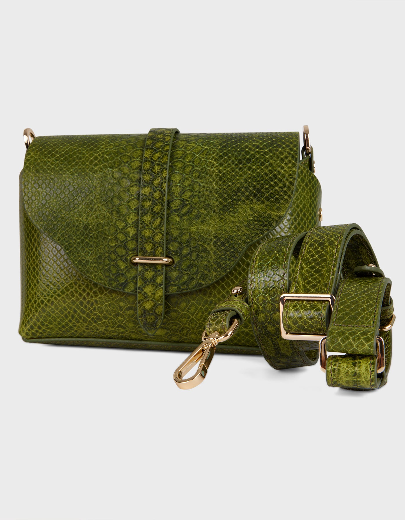 Hiva Atelier | Harmonia Shoulder Bag Snake Effect Olive | Her Tarza Uygun Deri Aksesuarlar