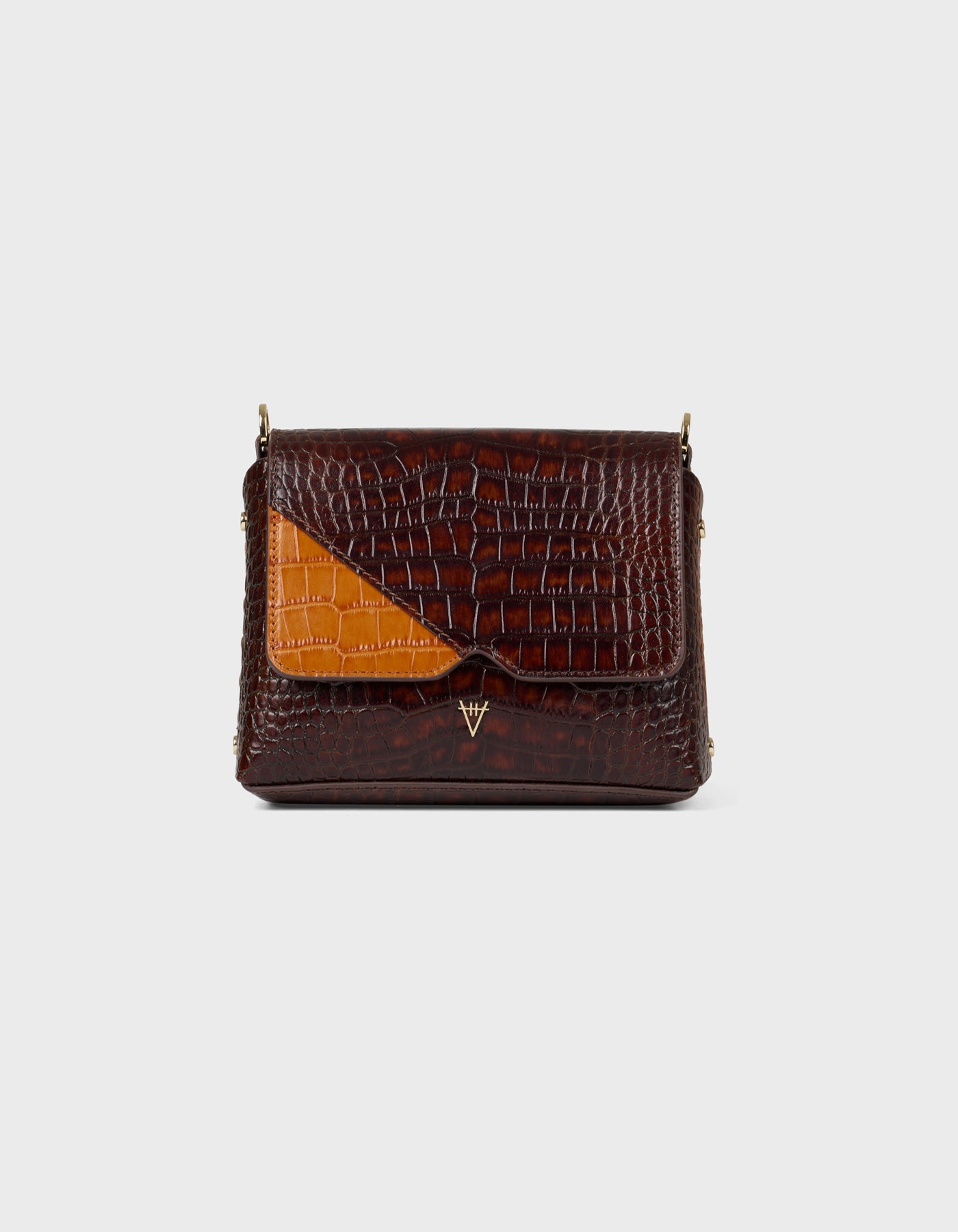 HiVa Atelier | Mini Mare Shoulder Bag Croco Effect Chocolate & Burnt Orange | Her Tarza Uygun Deri Aksesuarlar