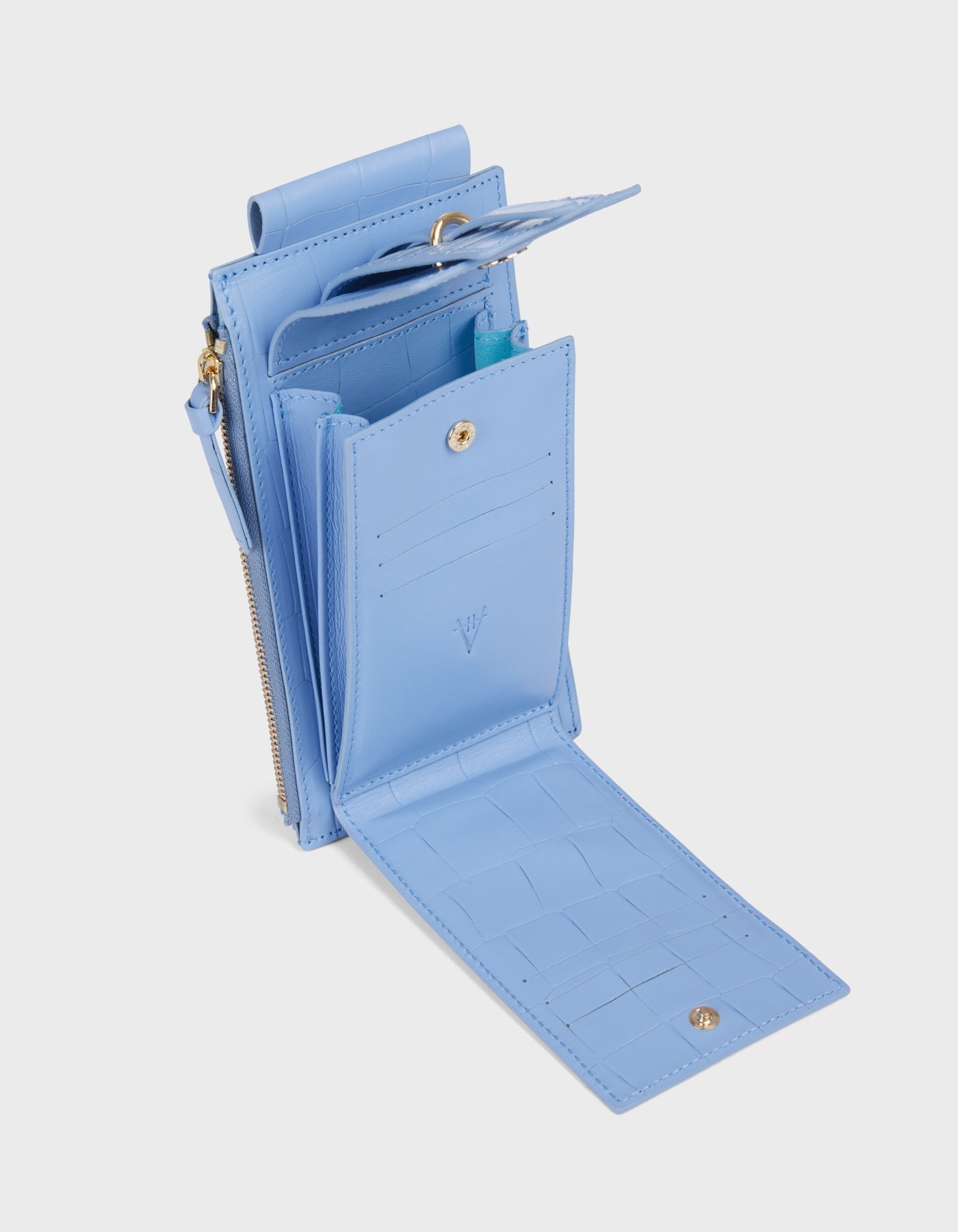 HiVa Atelier - Crossbody Phone Bag Croco Effect Tranquil Blue